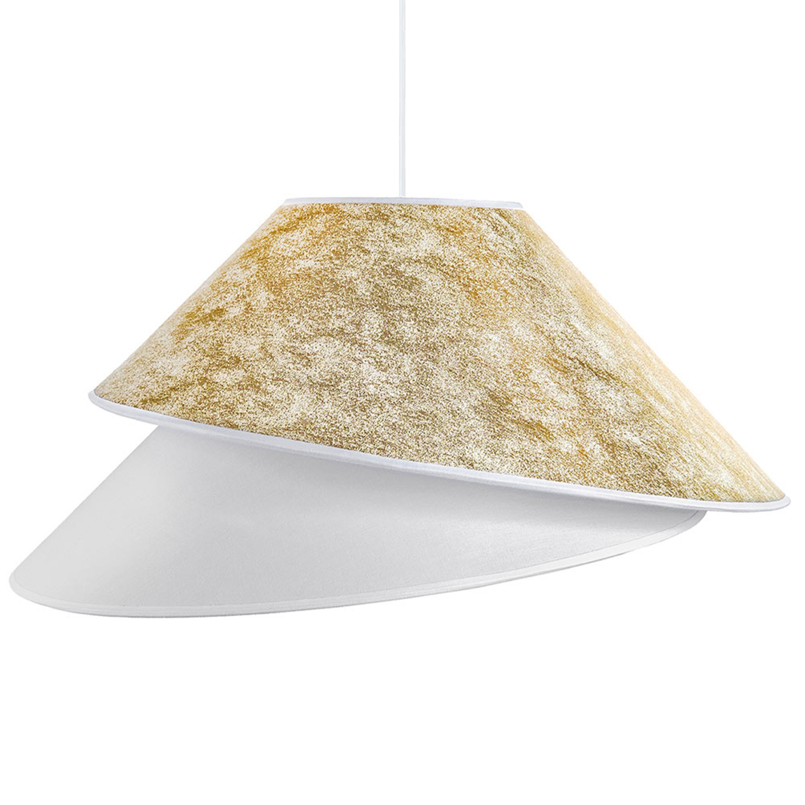 DUOLLA Coco fabric hanging light, white/gold, for Living / Dining Room, synthetic fibre fabric, E27, 40 W, energy efficiency: A++