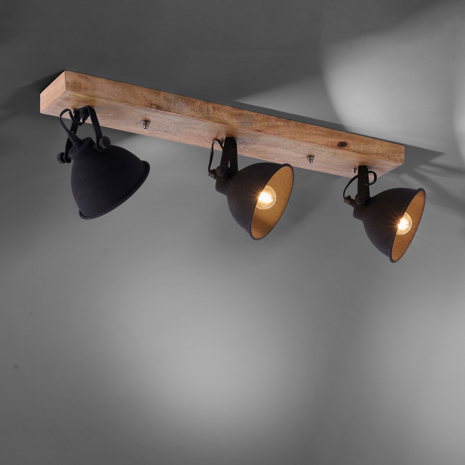 Candeeiro de teto Samia, 3 luzes, madeira de manga, preto