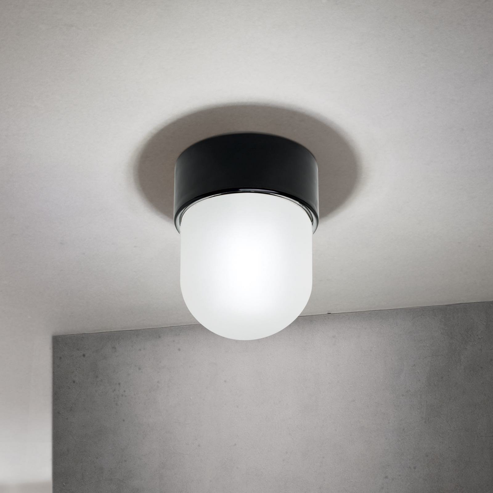 Plafonnier Ostia, noir, céramique, verre satiné, E27