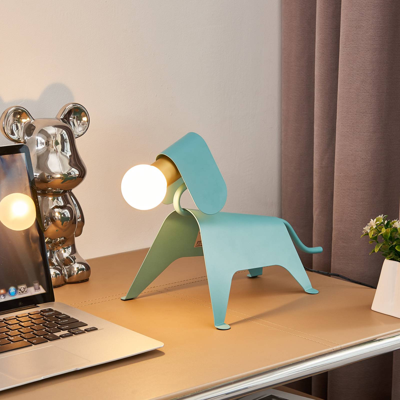 Lucande Stolní lampa Lucande Idalina LED, pes, světle modrá