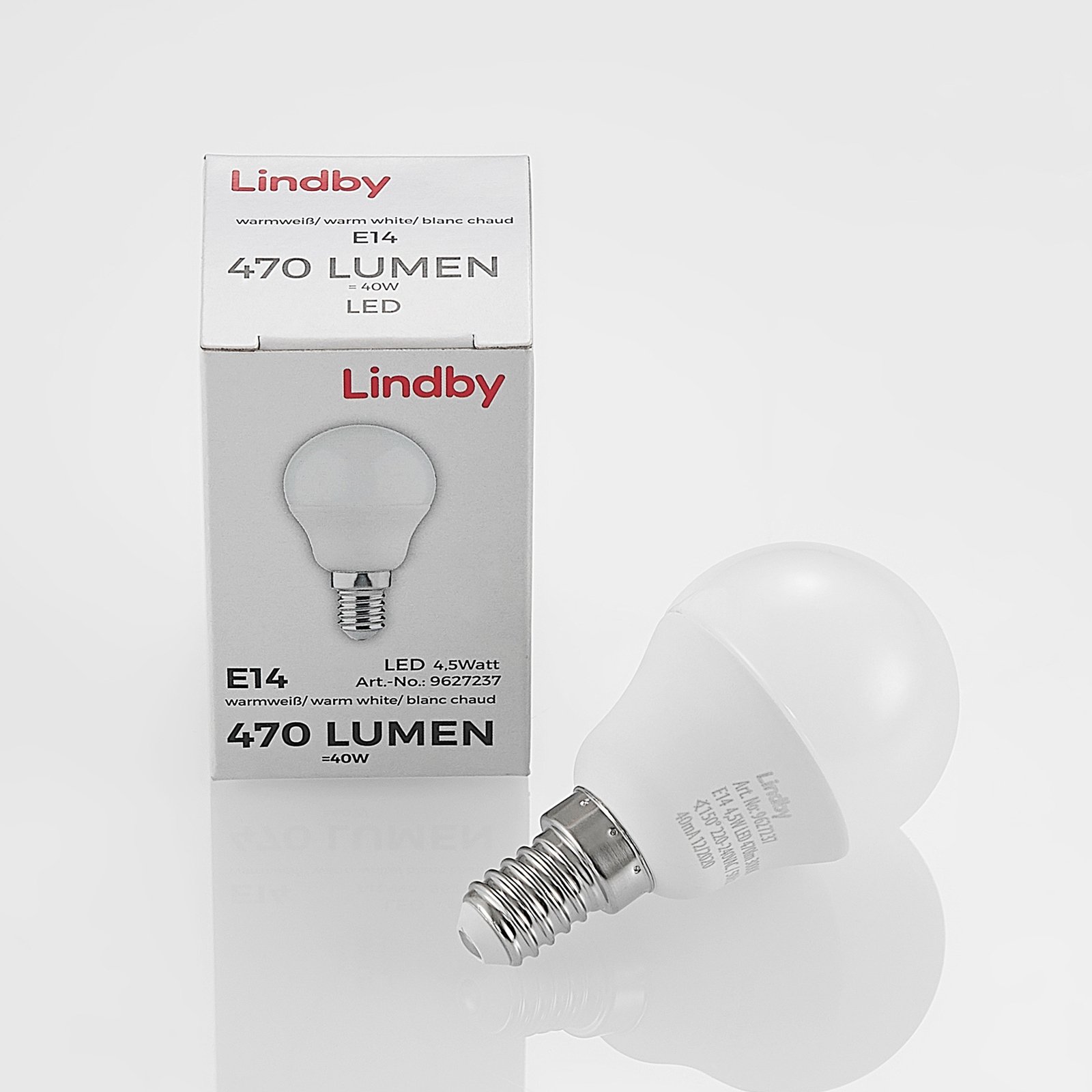Kapková LED žárovka Lindby E14 G45 4,5W 3 000K opal