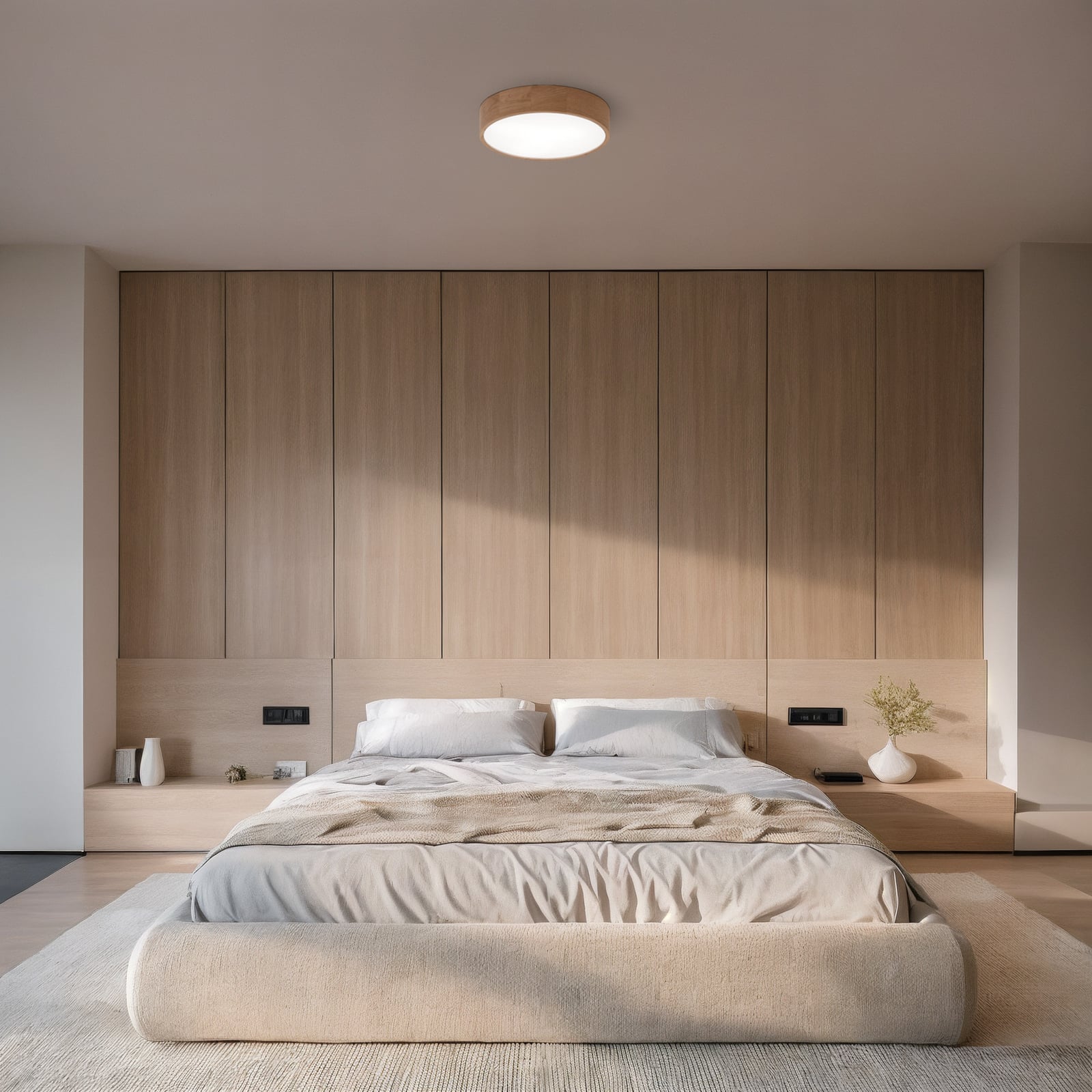 Lampa sufitowa Cleo DR475, IP20, czujnik ruchu, Ø 48 cm, drewno dębowe