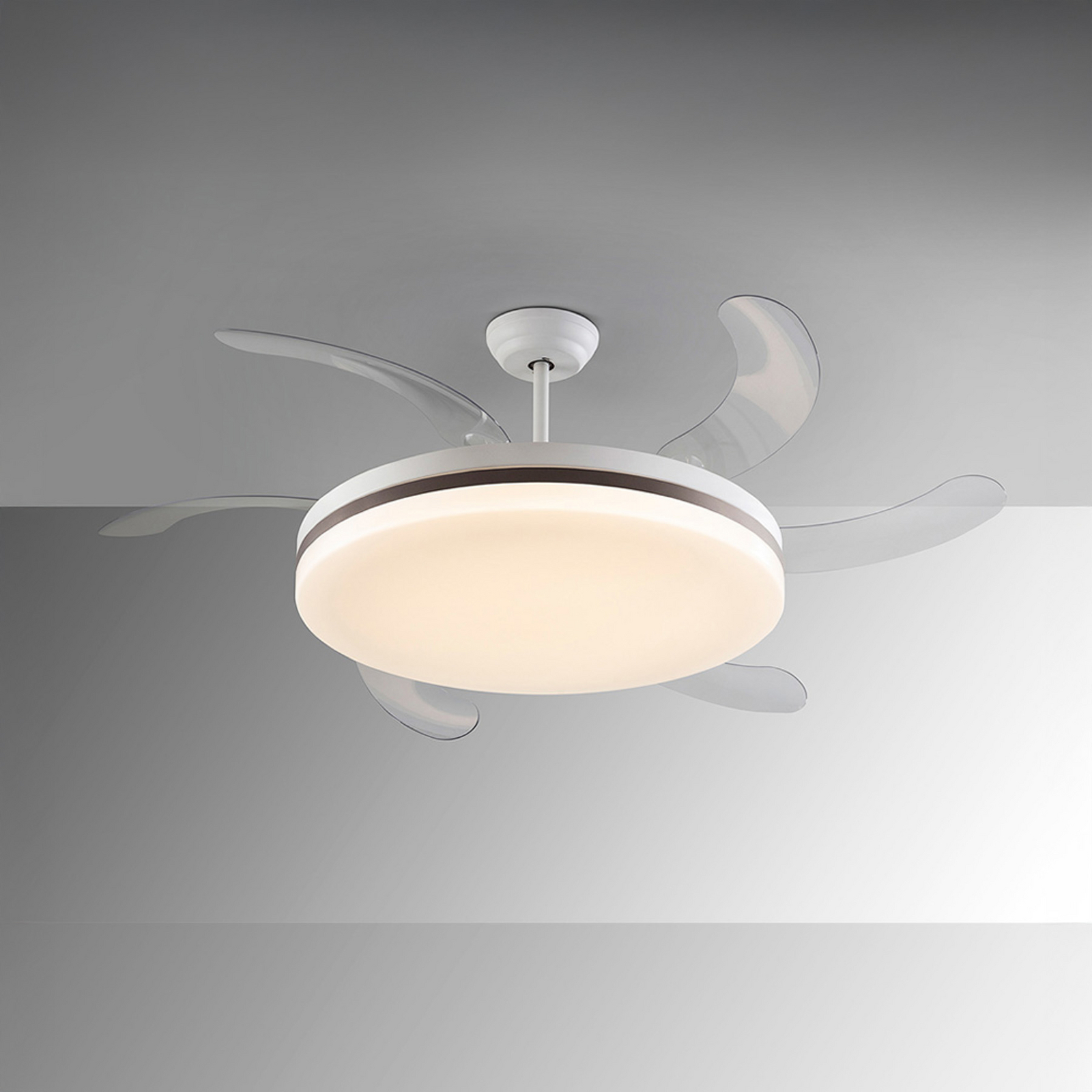 LED stropni ventilator Vento bel/bronz/prozoren, Ø 150 cm tih