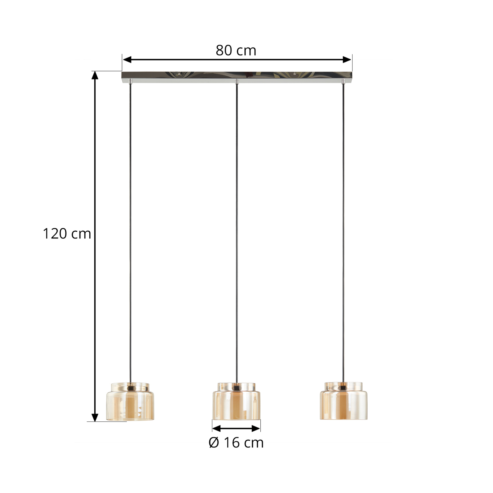 Lucande Diano hanglamp, amber, 3-lamps