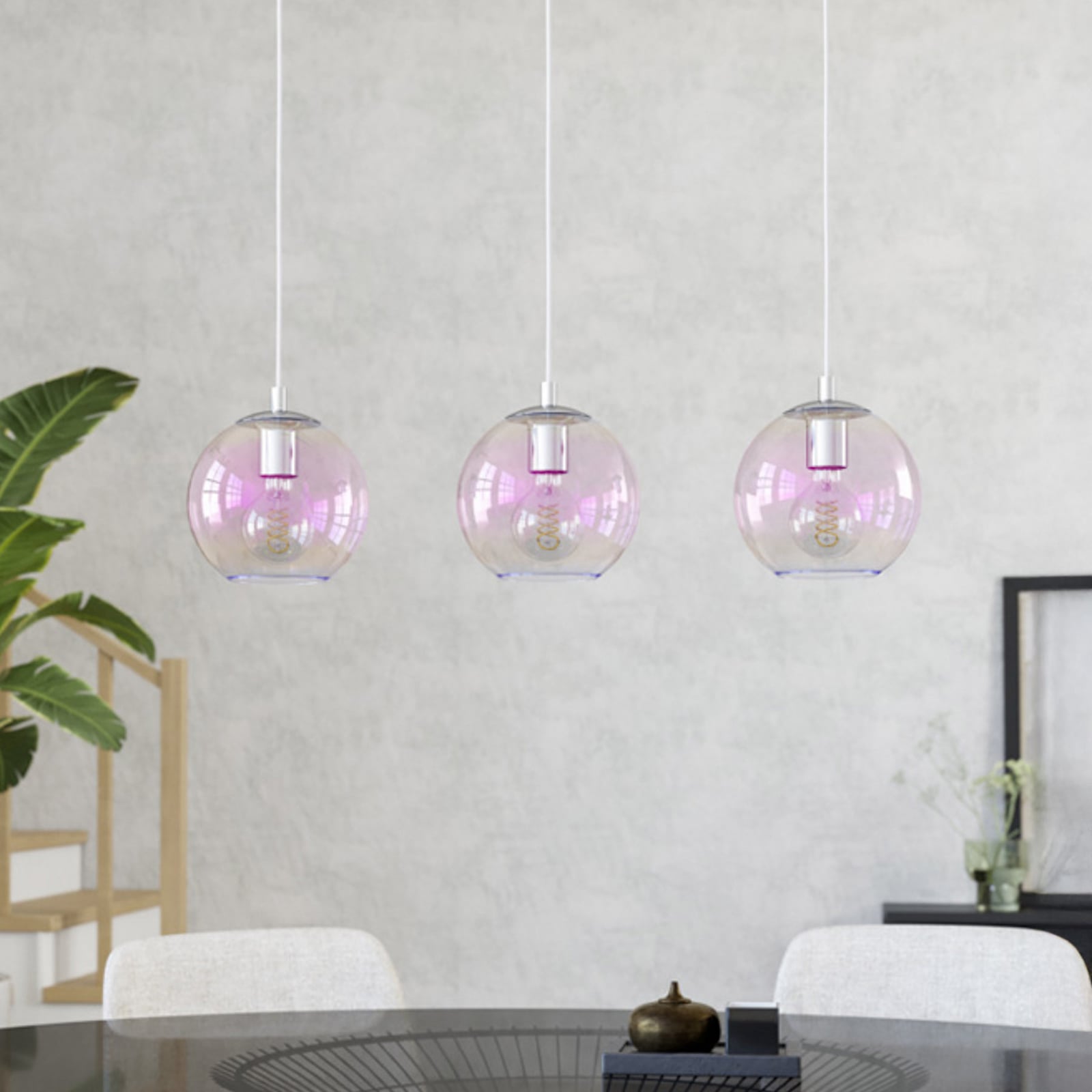 EGLO hanglamp ARISCANI 2, 77 cm, 3-lamps, chroom/iriserend EGLO hanglamp ARISCANI 2, 77 cm, 3-lamps, chroom/iriserend