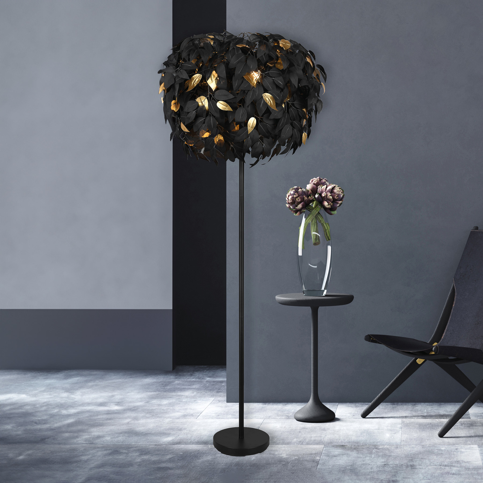 Leavy floor lamp, black/gold, height 180 cm, plastic
