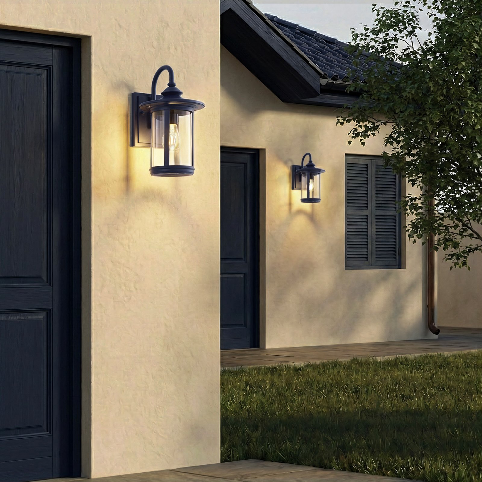 Zayn udendørs væglampe, højde 33 cm, glas, blå, IP23 - Lindby