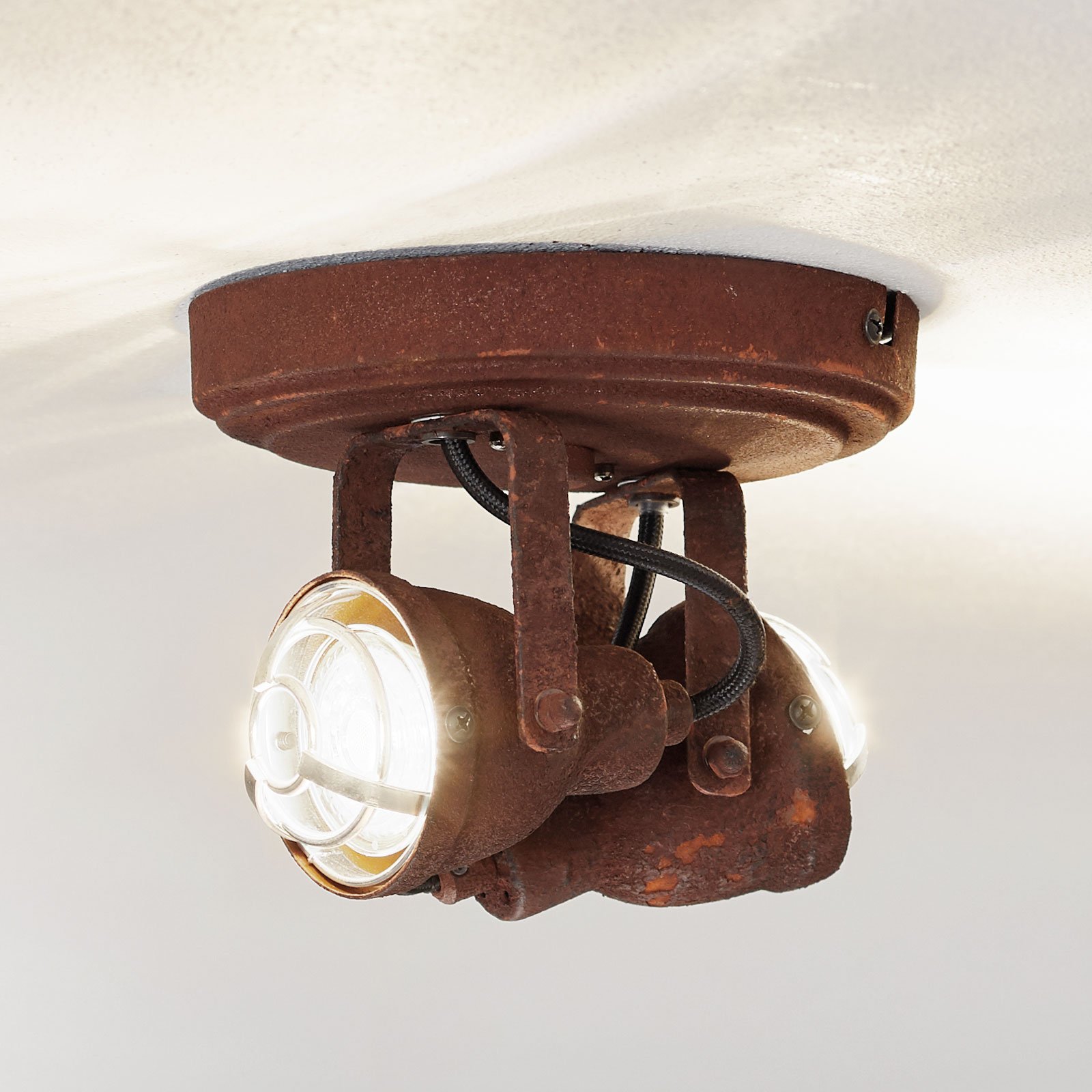 Two-bulb ceiling light Bente in a rust finish