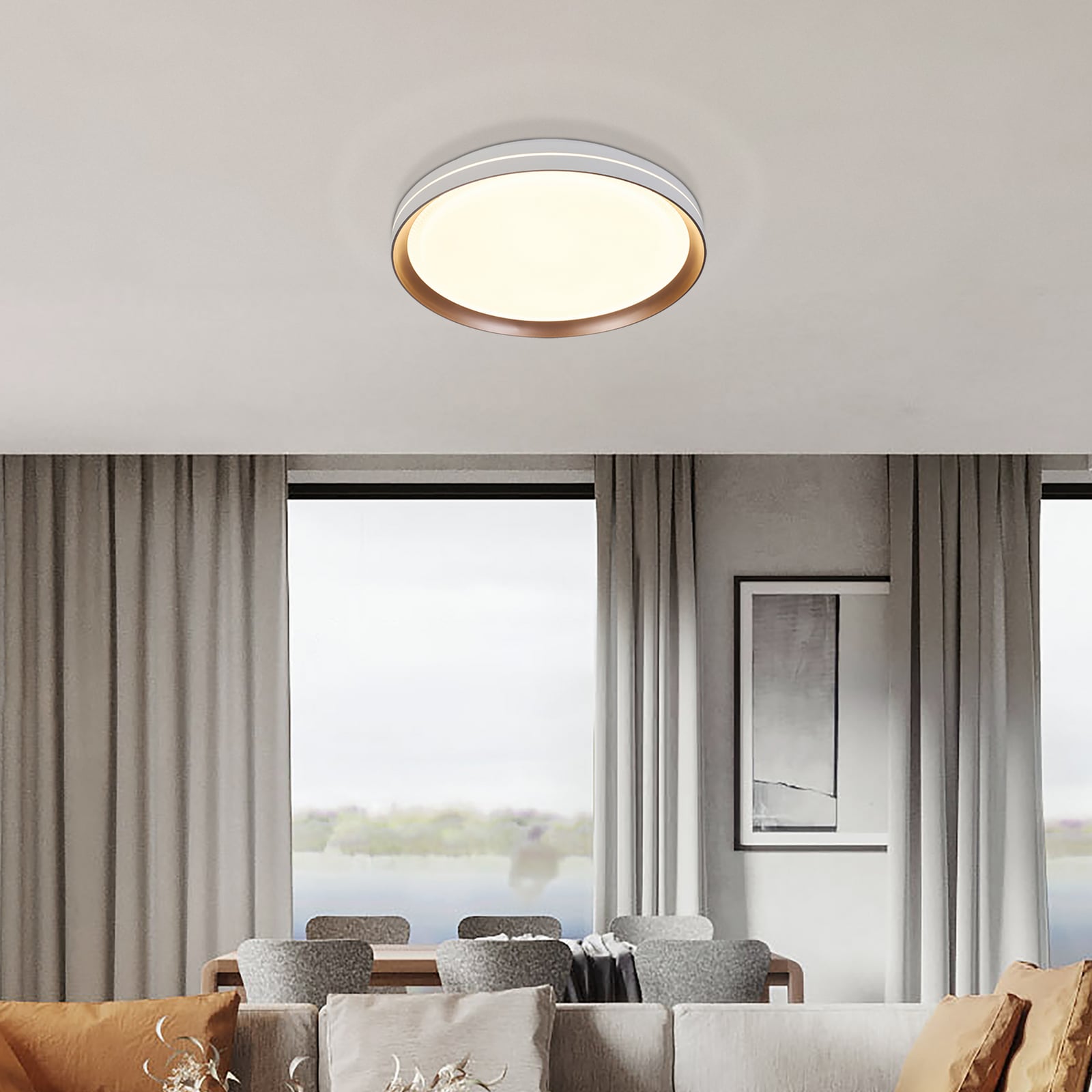 LED stropna svjetiljka, bijela/s rebrastim letvicama, Ø 39 cm, željezo/akril