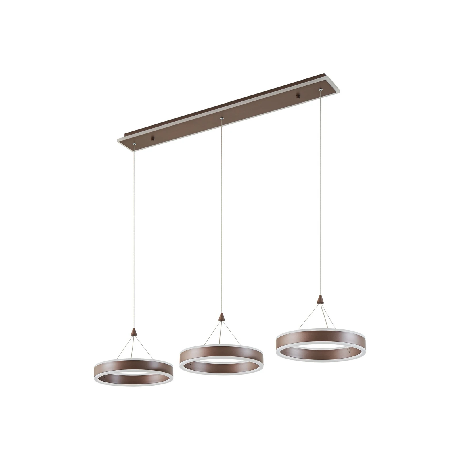 Lucande LED závesné svietidlo Kolo, 114 cm, 3-pl., hnedé, stmievateľné