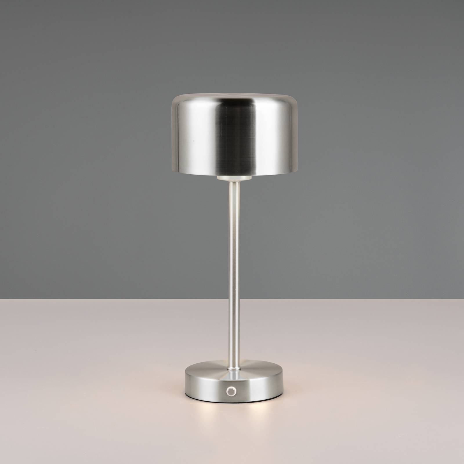 Jeff LED-es újratölthető asztali lámpa, nikkel színű, magasság 30 cm, fém