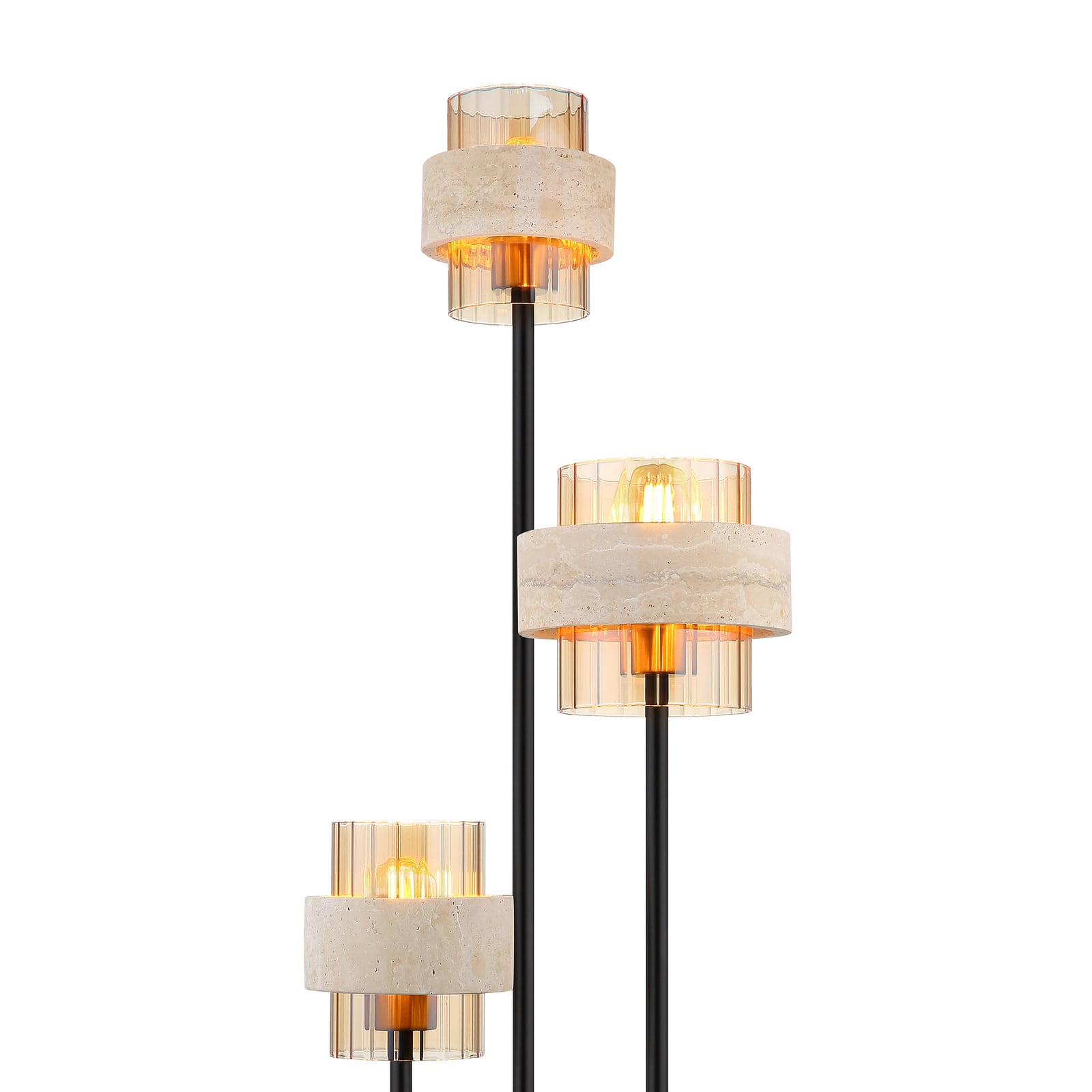 Golvlampa Daren, beige/bärnstensfärgad/svart, 167 cm, 3 lampor, E27