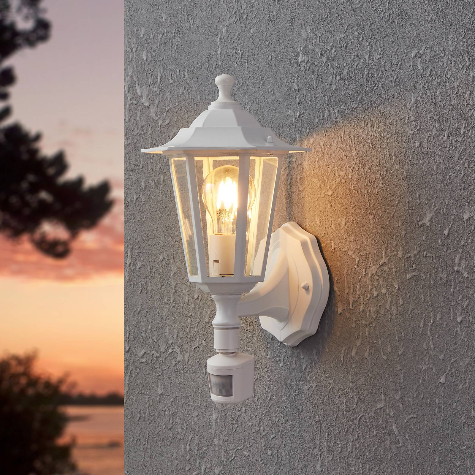 EGLO Applique d'extérieur Laterna 5, blanche, hauteur 36 cm, métal, capteur