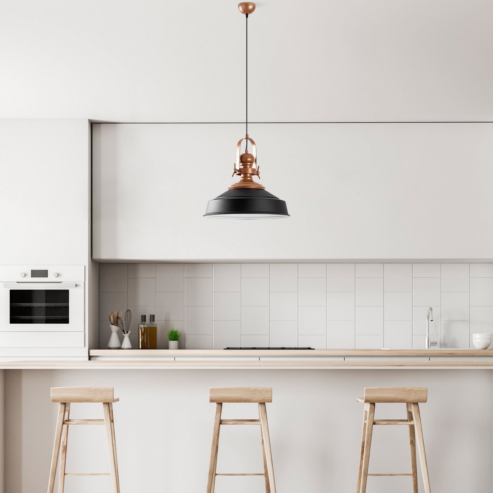 Craft pendant light, black, metal, Ø 41 cm, E27