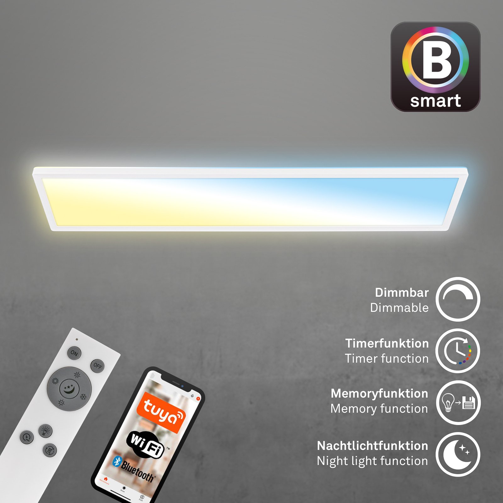 Plafoniera Smart LED Tava, 98x20 cm, CCT, dimmerabile