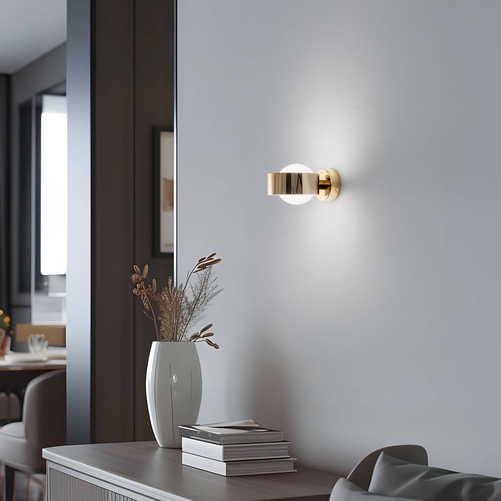 Wandleuchte Mado, Stahl messingfarben, Glas opal,1-flammig günstig online kaufen