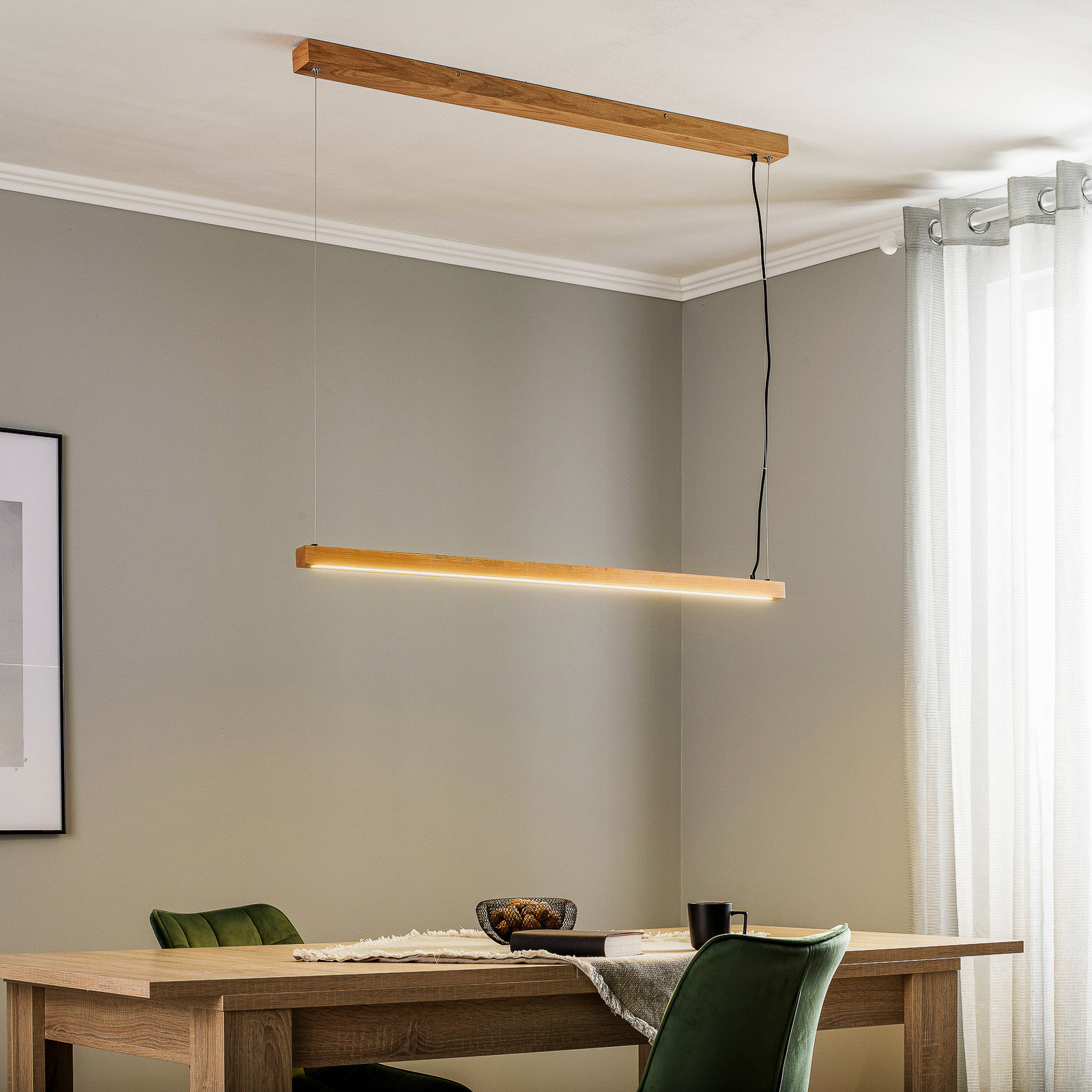 Lindby Signon LED hanglamp van eikenhout