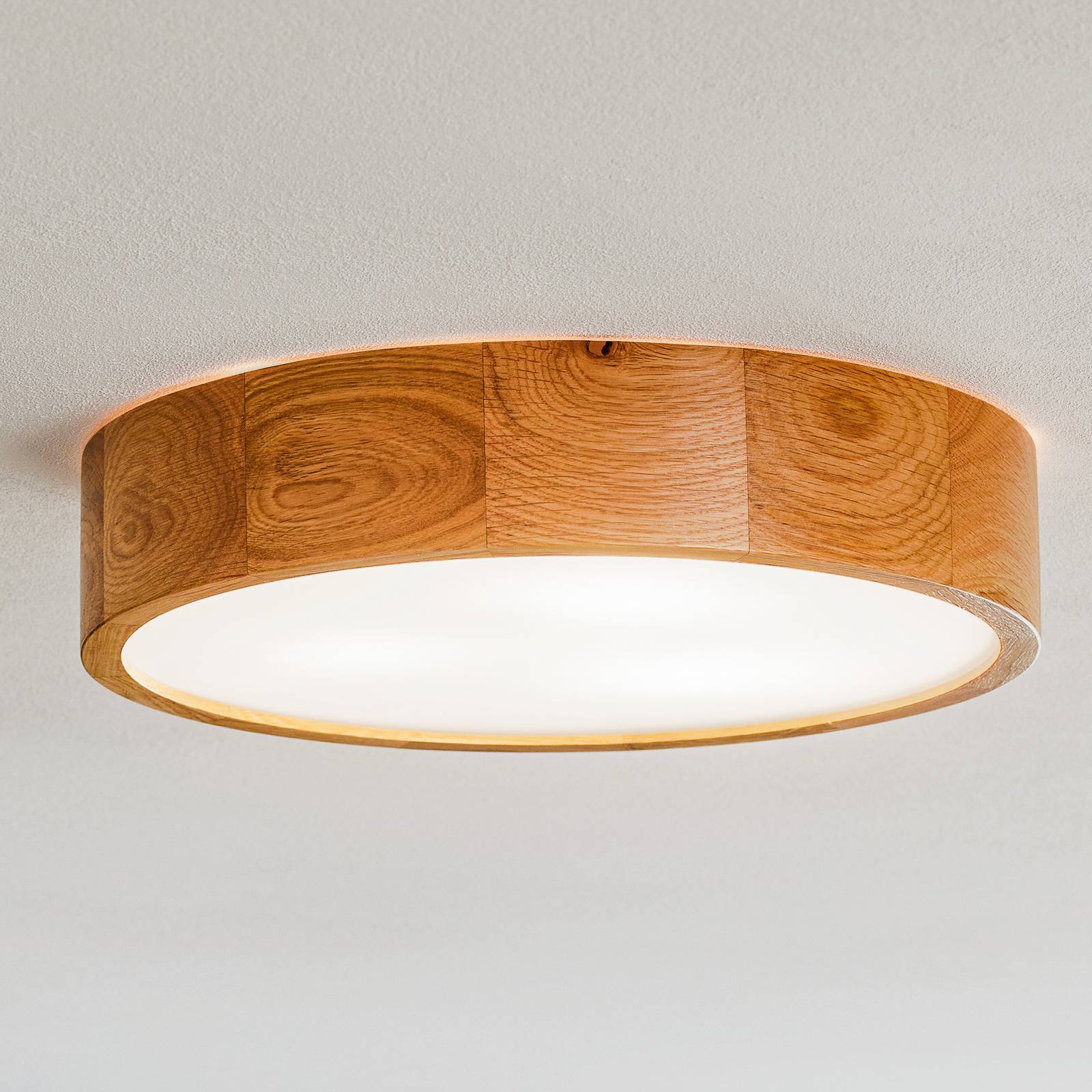 Lampa sufitowa Cleo, Ø 38 cm, 3-punktowa, drewno dębowe, E27