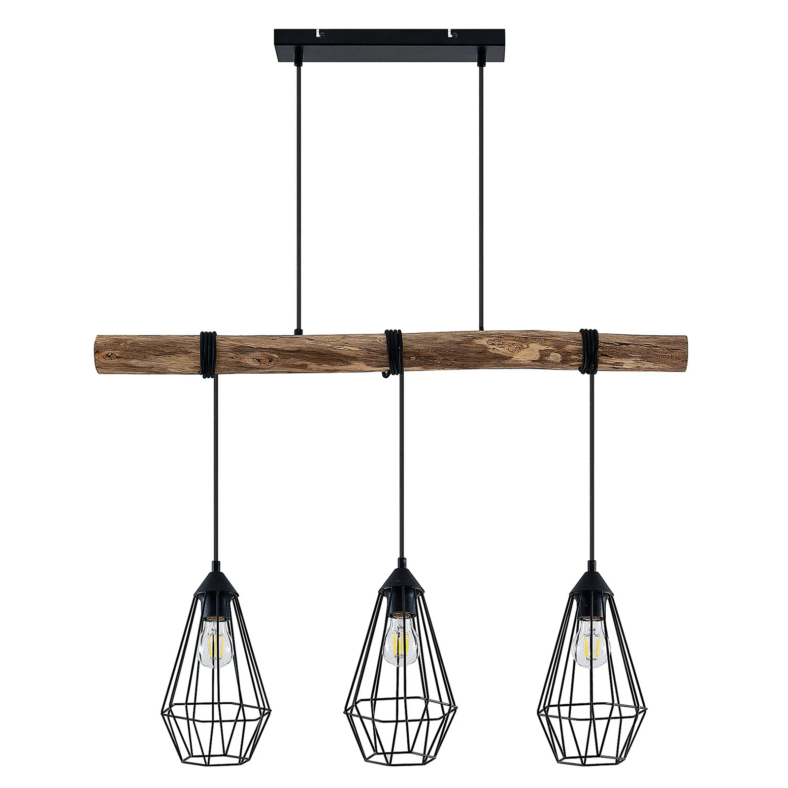 "Lindby" pakabinamas šviestuvas "Eldarion", 90 cm, 3 žibintai, medis, E27