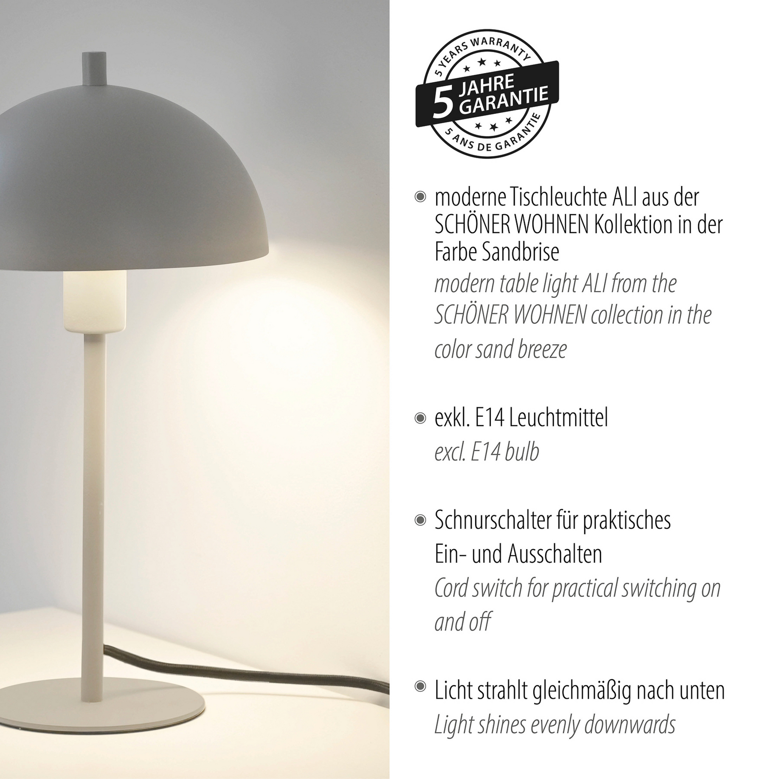 Schöner Wohnen Ali table lamp, sand breeze, iron, E14 Schöner Wohnen Ali table lamp, sand breeze, iron, E14