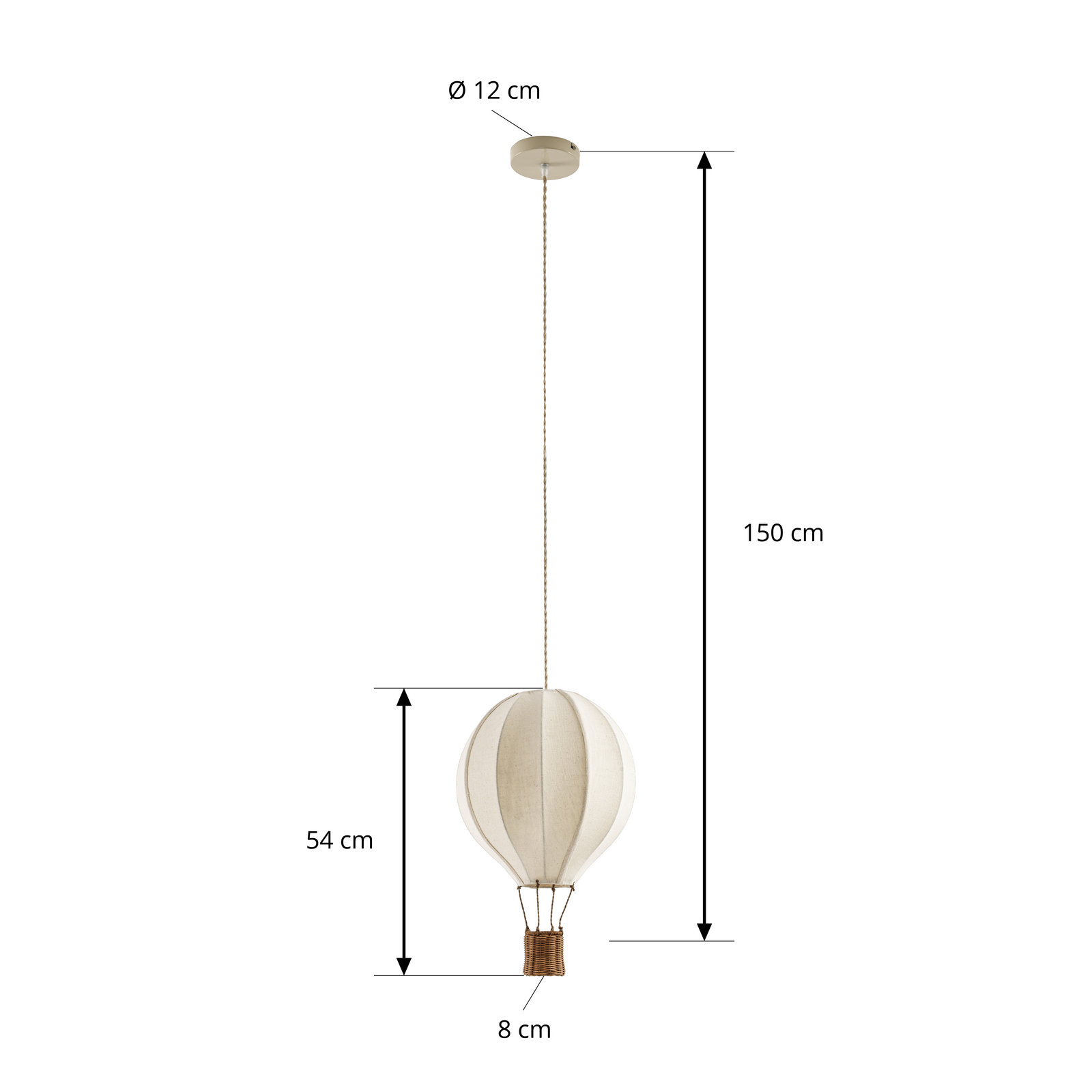Lampada a sospensione per bambini Aeris, Ø 35 cm, tessuto/rattan, beige, E27 -