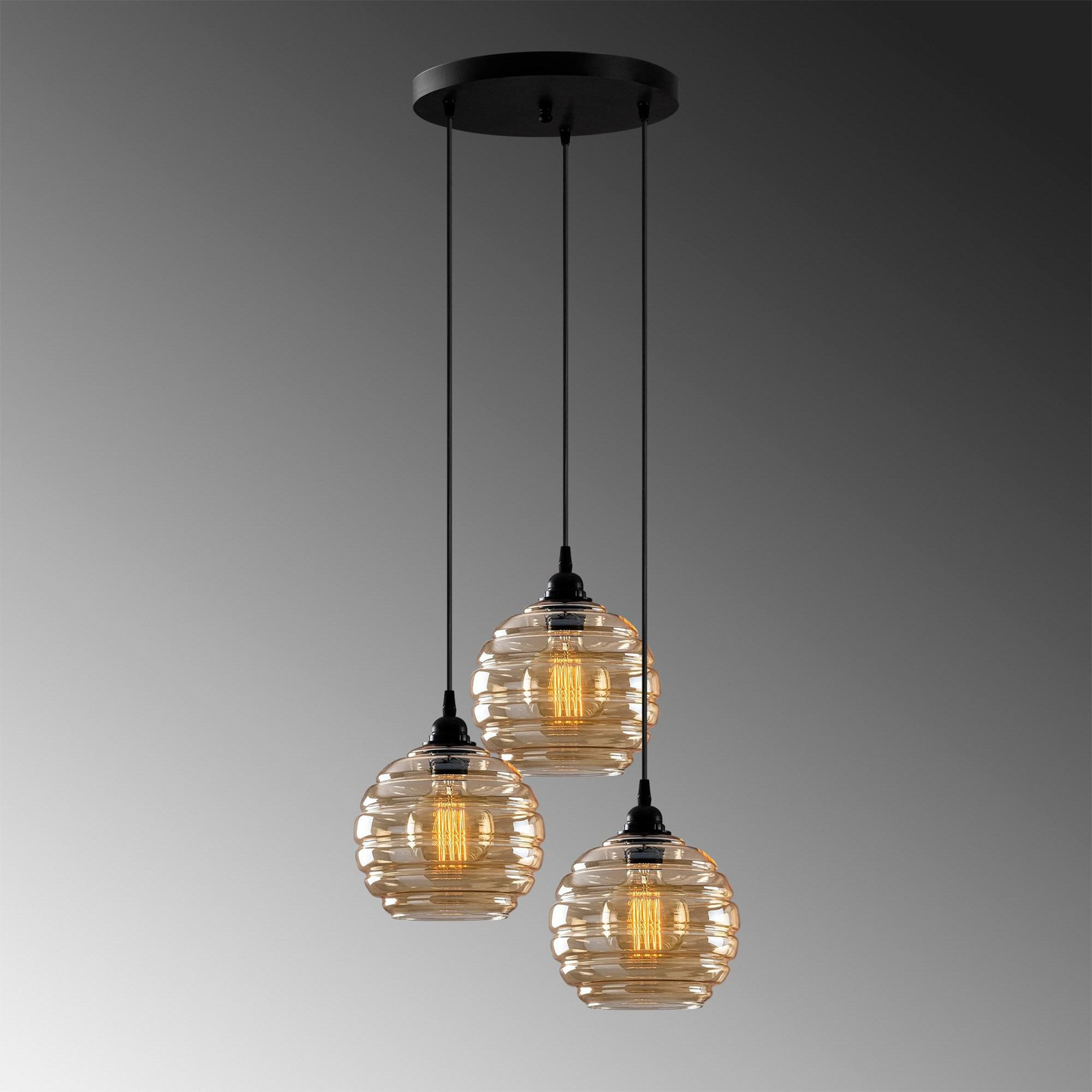 Pendant light Gold 011, gold-transparent glass, 3-bulb round