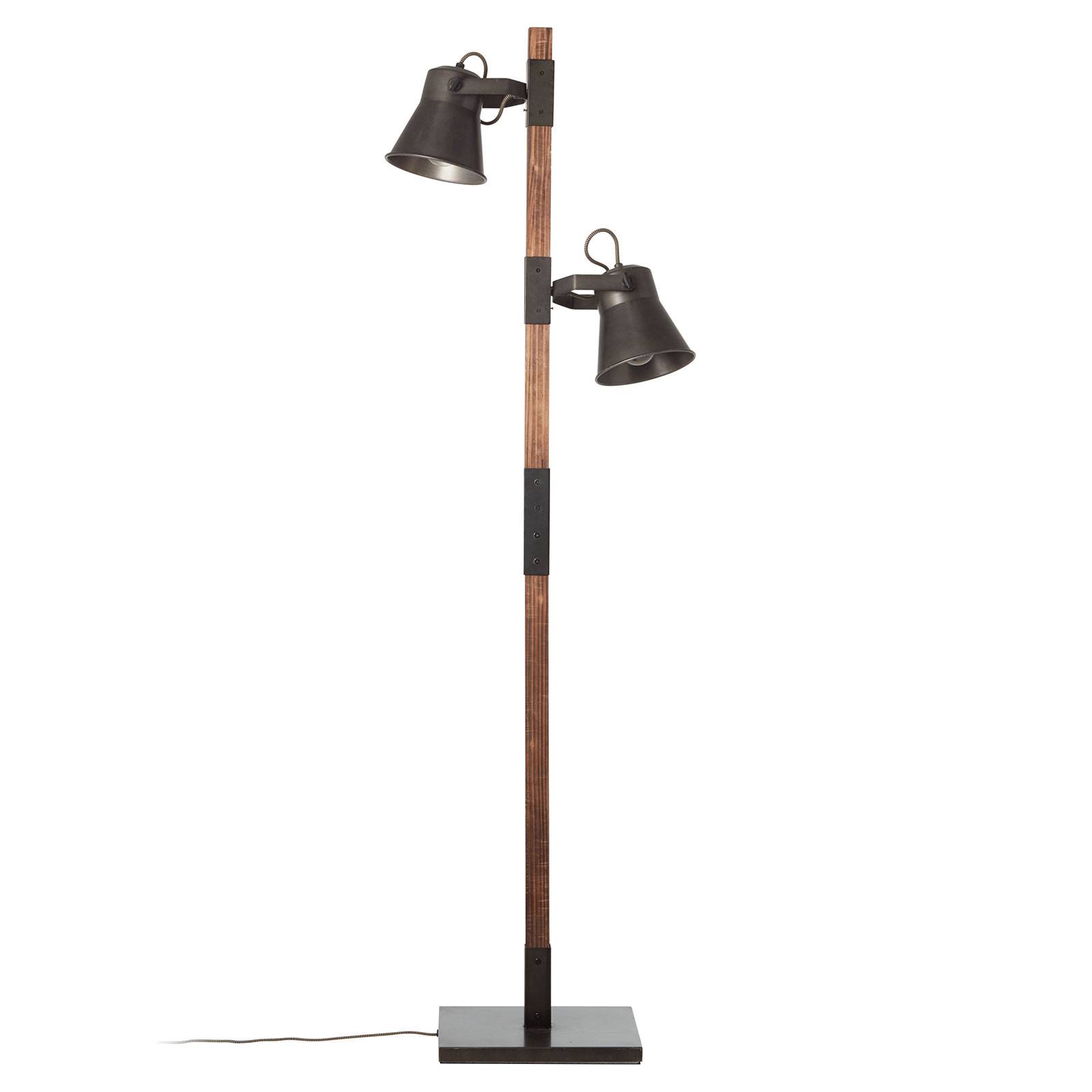 Lampa podłogowa Plow 2 spoty, czarna/ciemne drewno