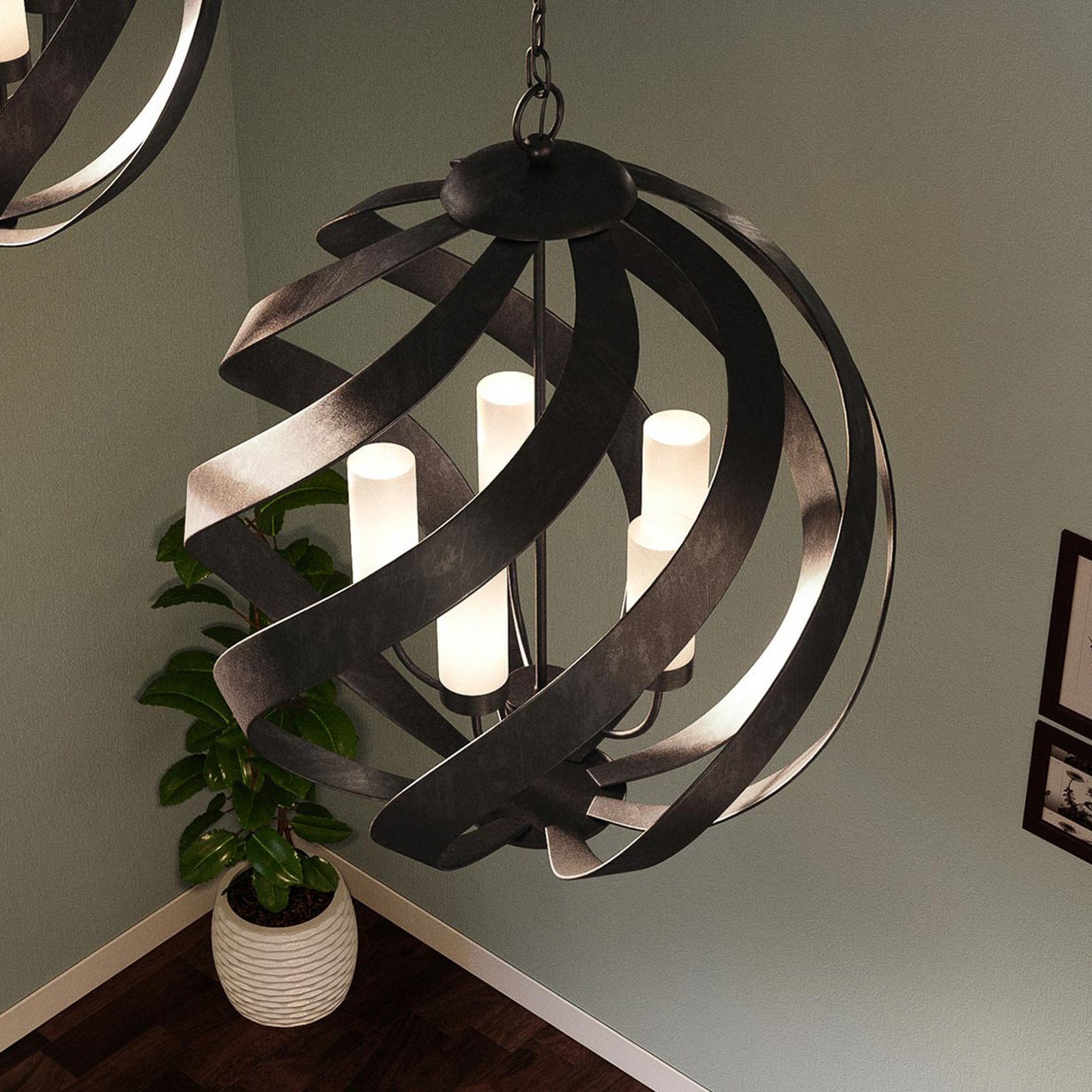 Quintiesse Lampă suspendată pentru exterior Blacksmith Ø 66 cm negru 5 becuri - Camera de zi / sufragerie - Vintage - negru argintiu opal - Metal