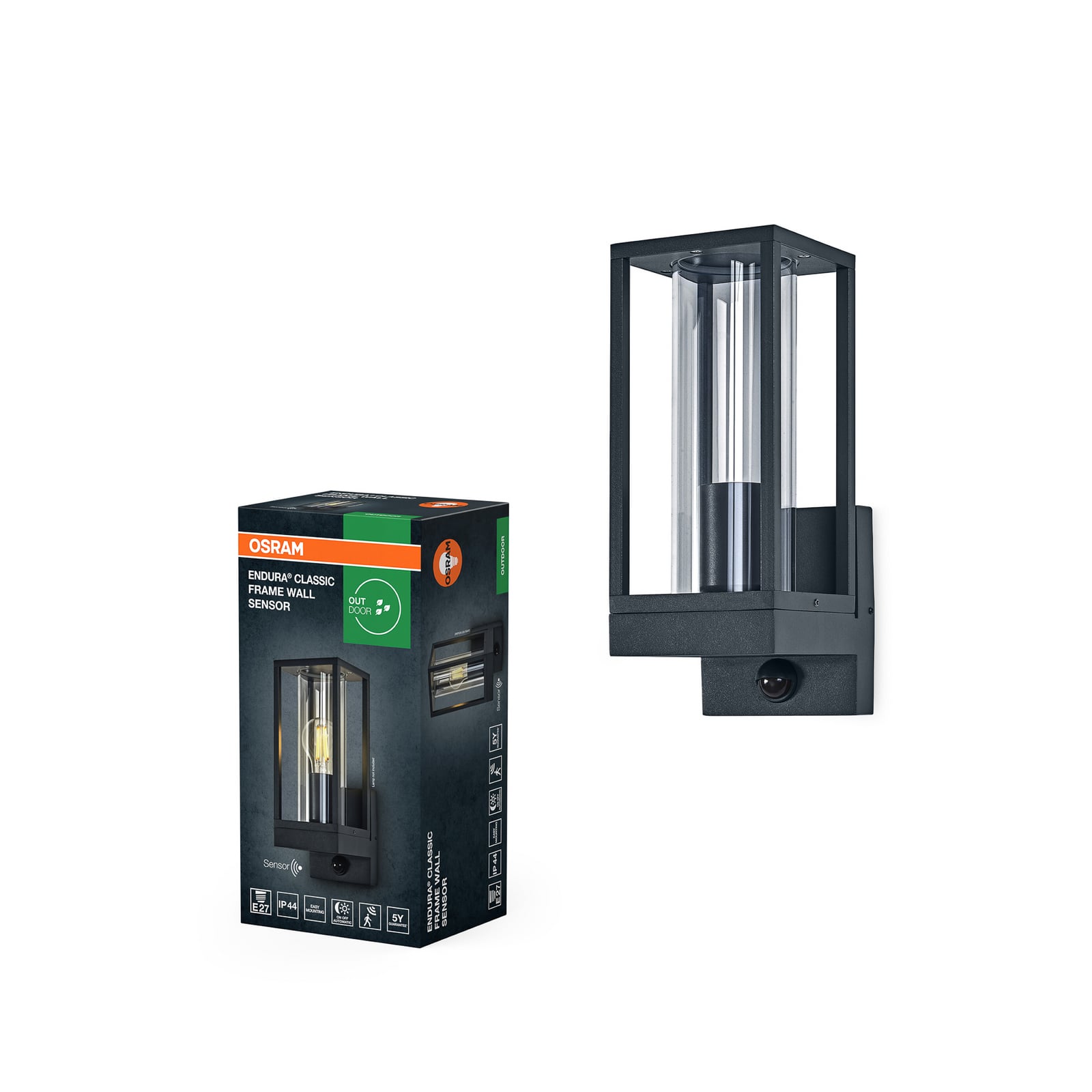 Candeeiro de parede OSRAM ENDURA CLASSIC FRAME, sensor cinza escuro IP54 Candeeiro de parede OSRAM ENDURA CLASSIC FRAME, sensor cinza escuro IP54