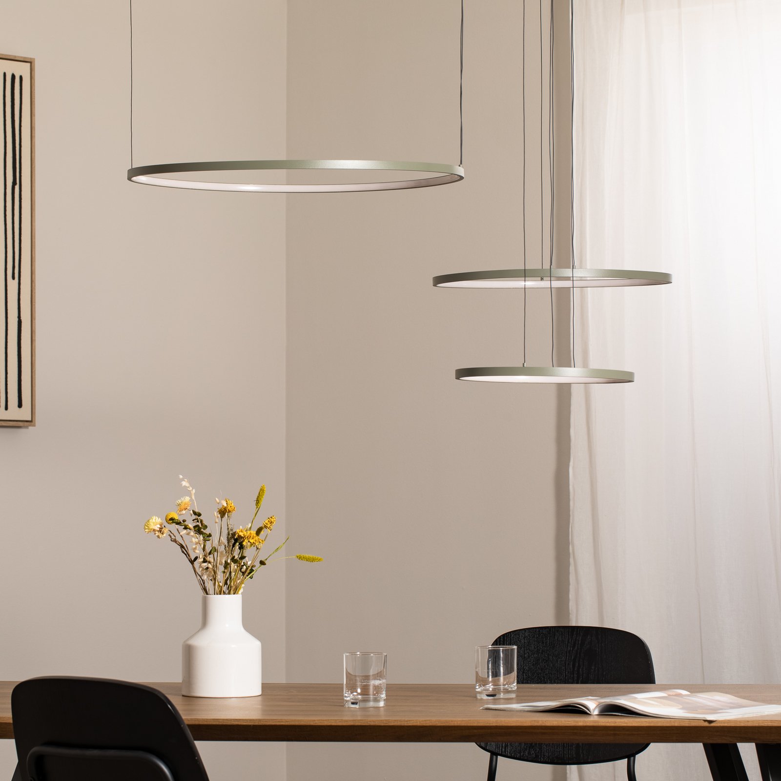 CIRCOLO LED pendant light, olive green, Ø 30/45/60 cm, 3-bulb