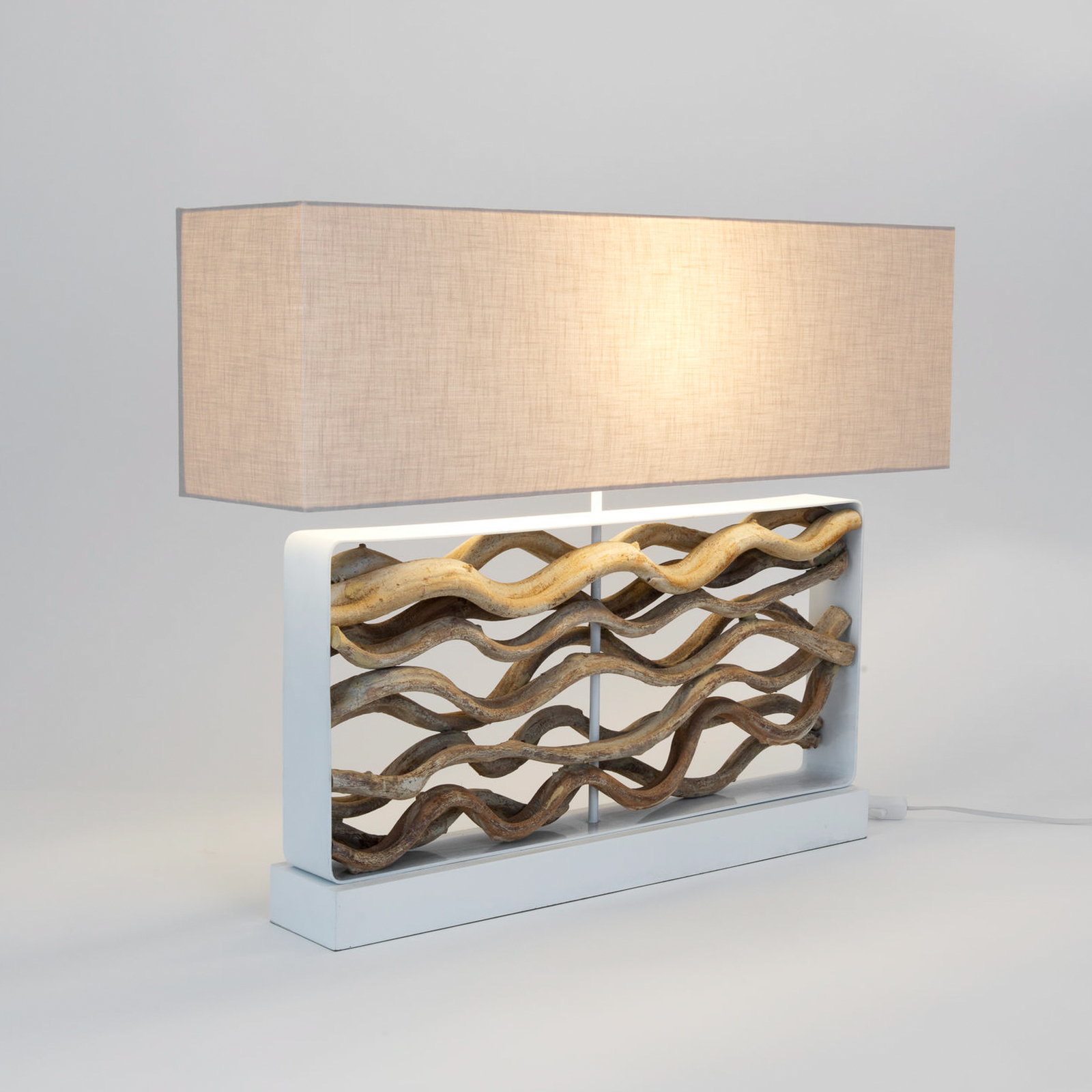 Lámpara de mesa Tremiti, color madera/beige, altura 67 cm, madera