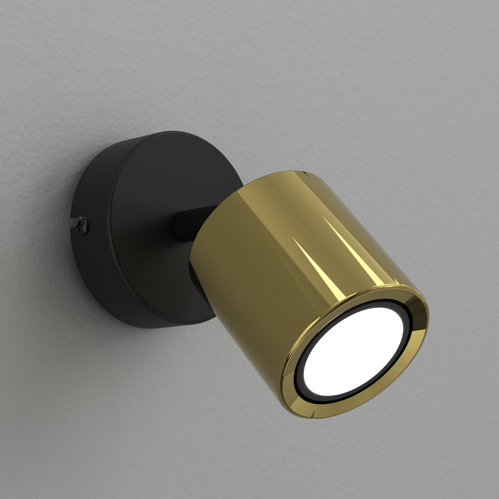 Demia wall spotlight, black/brass-coloured, width 10 cm