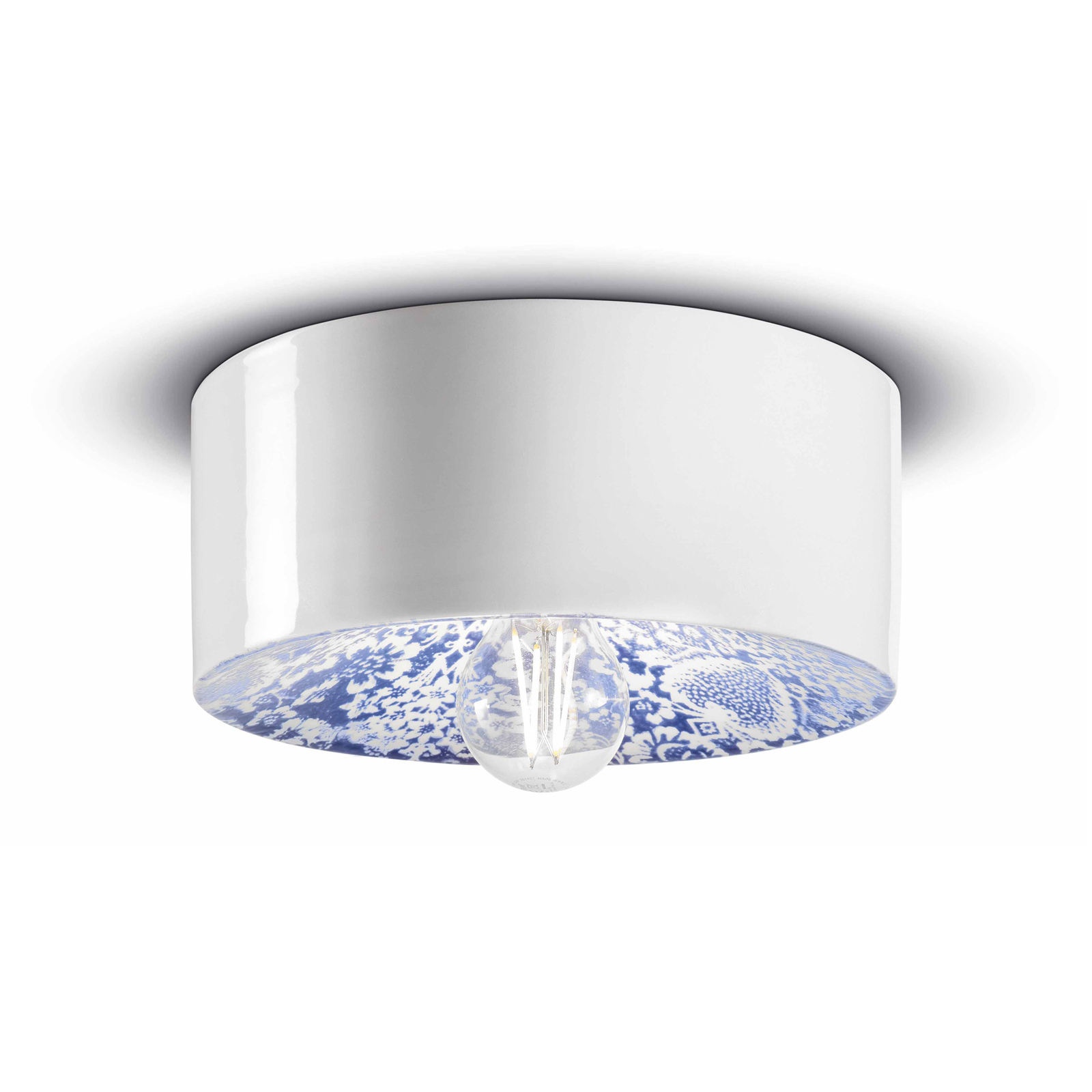 Lampa sufitowa PI w kwiatowy wzór, Ø 25 cm niebiesko-biała