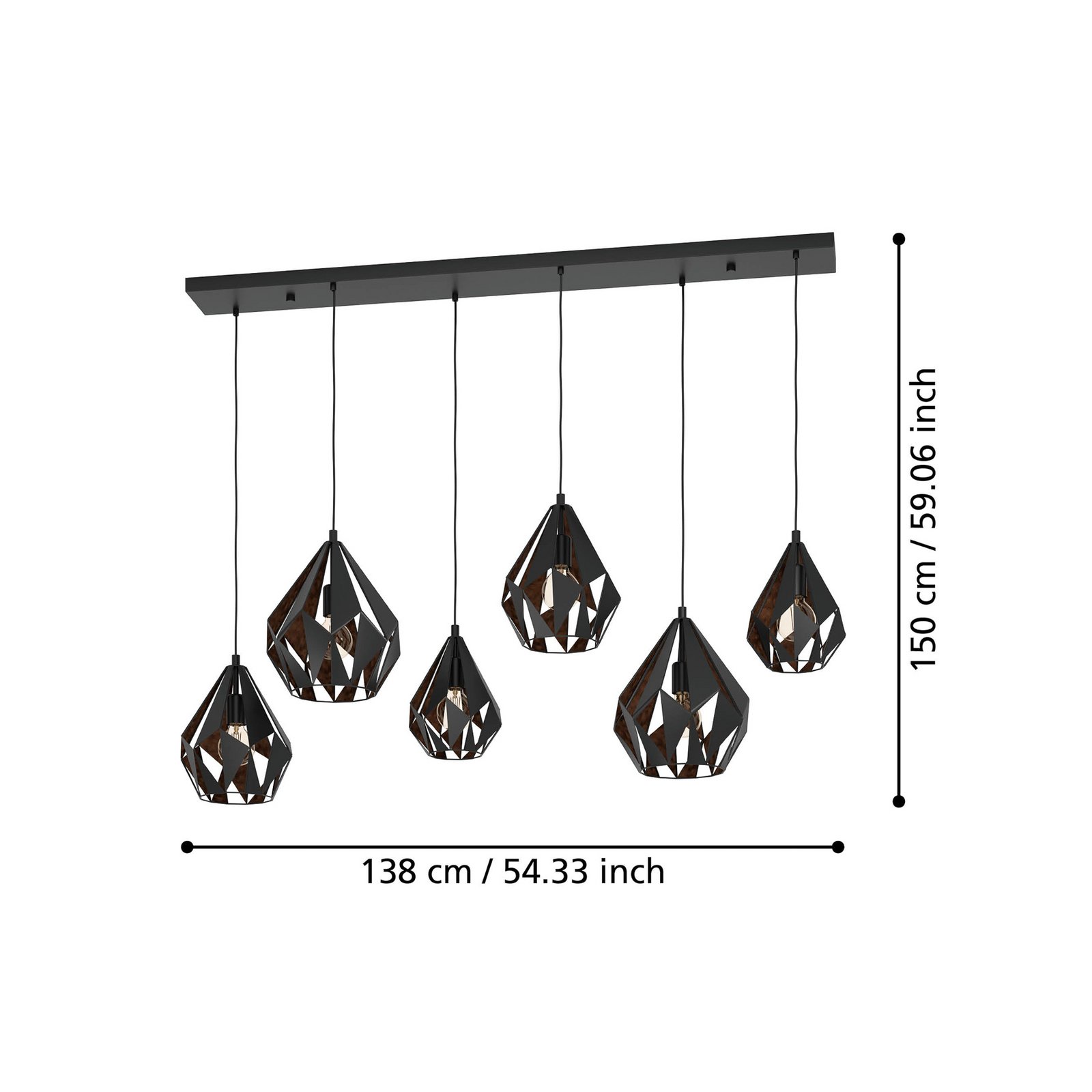 Carlton 1 hanging light 6-bulb, black and copper