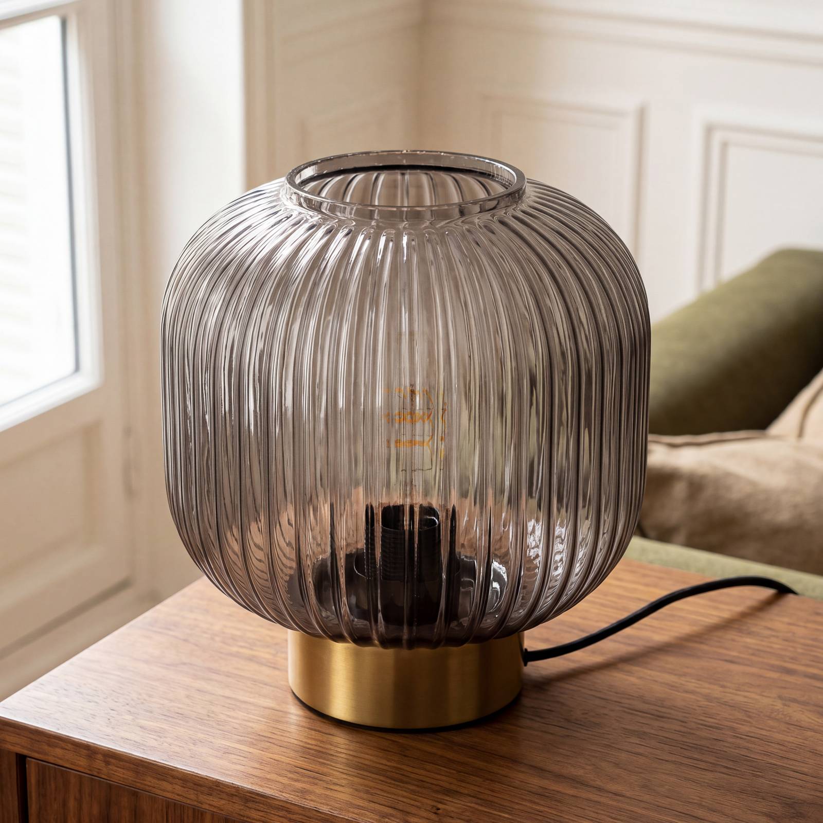 Lampa stołowa OSRAM Decor Groovie, szara, wysokość 22 cm, szkło, E27