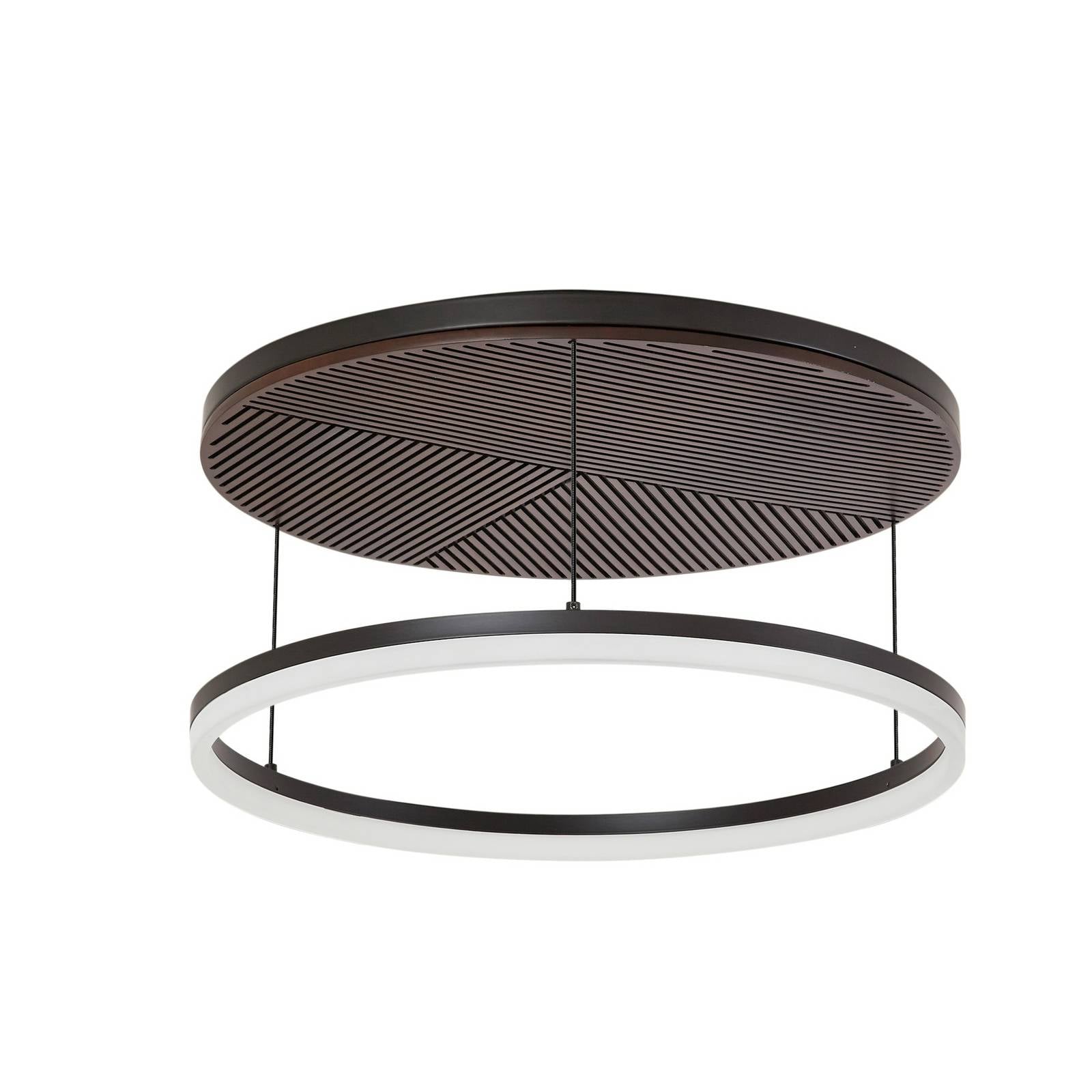 Lucande LED-Deckenlampe Orven, schwarz/Holz, Ø50cm, dimmbar