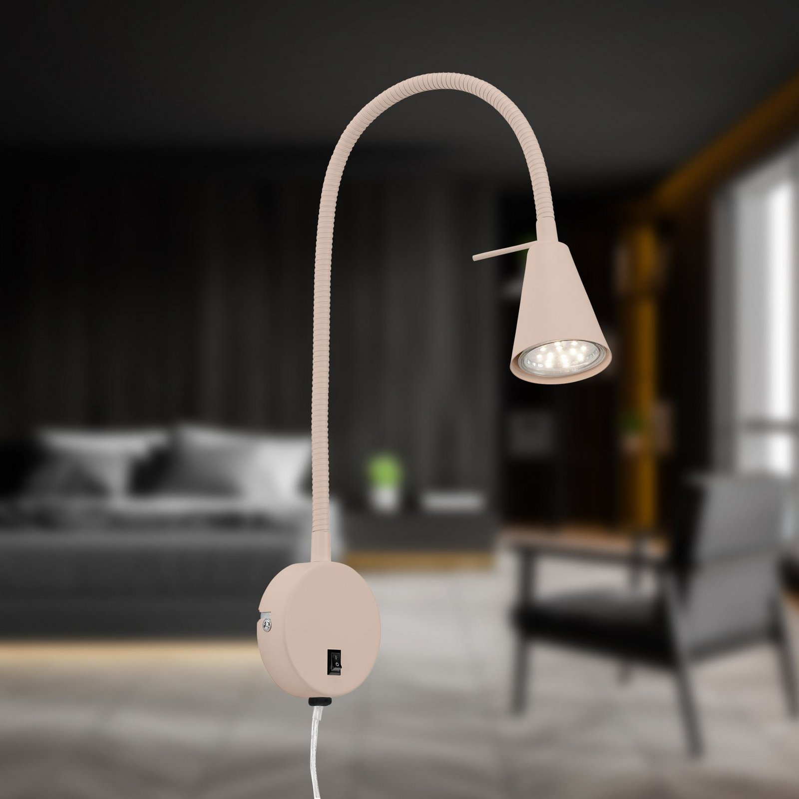 LED wall light Tusa, beige, metal, 45 cm, flexible arm, GU10
