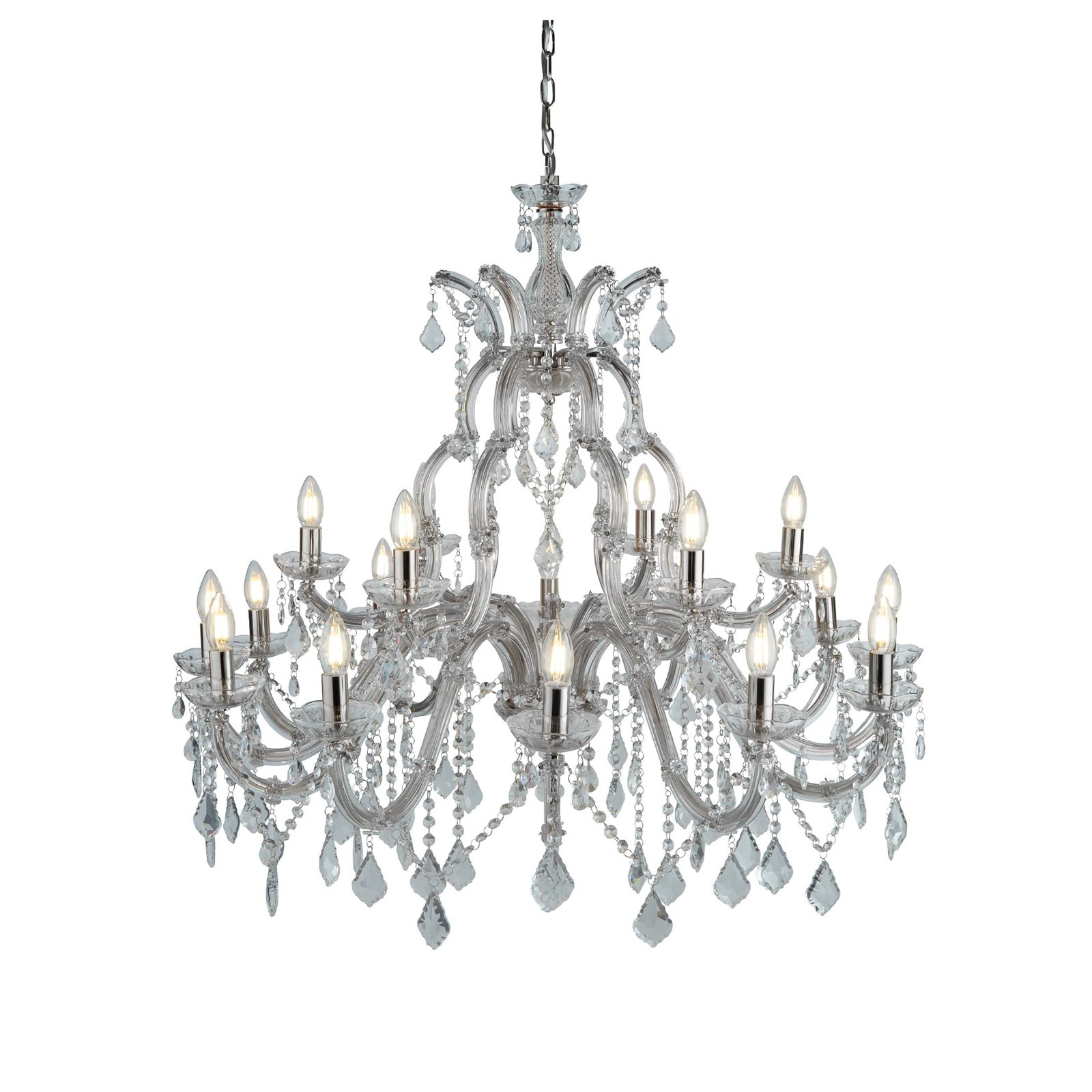 Marie Therese chandelier, 18-light, chrome, crystal glass