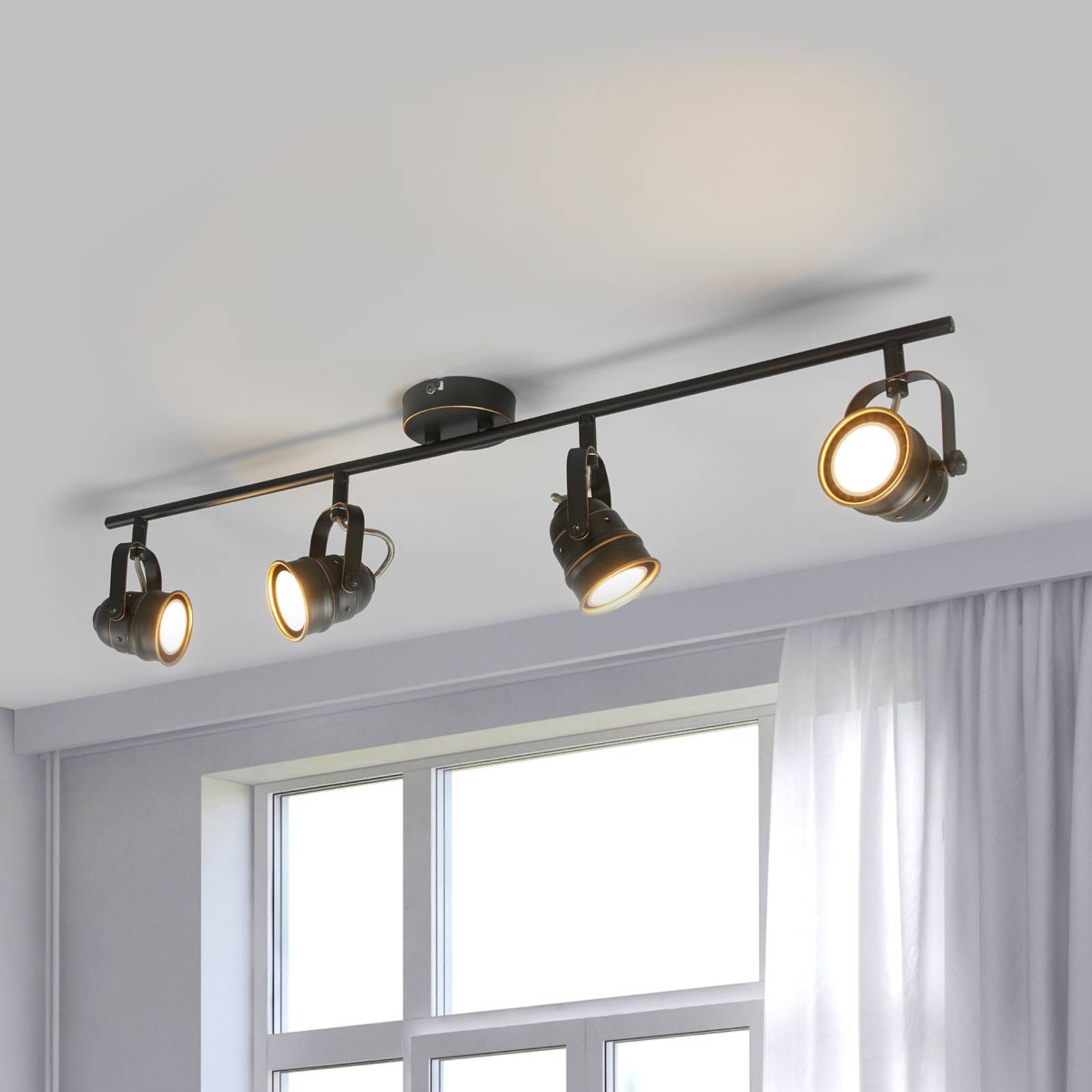 4-punktowa lampa sufitowa LED Leonor, czarno-złoty