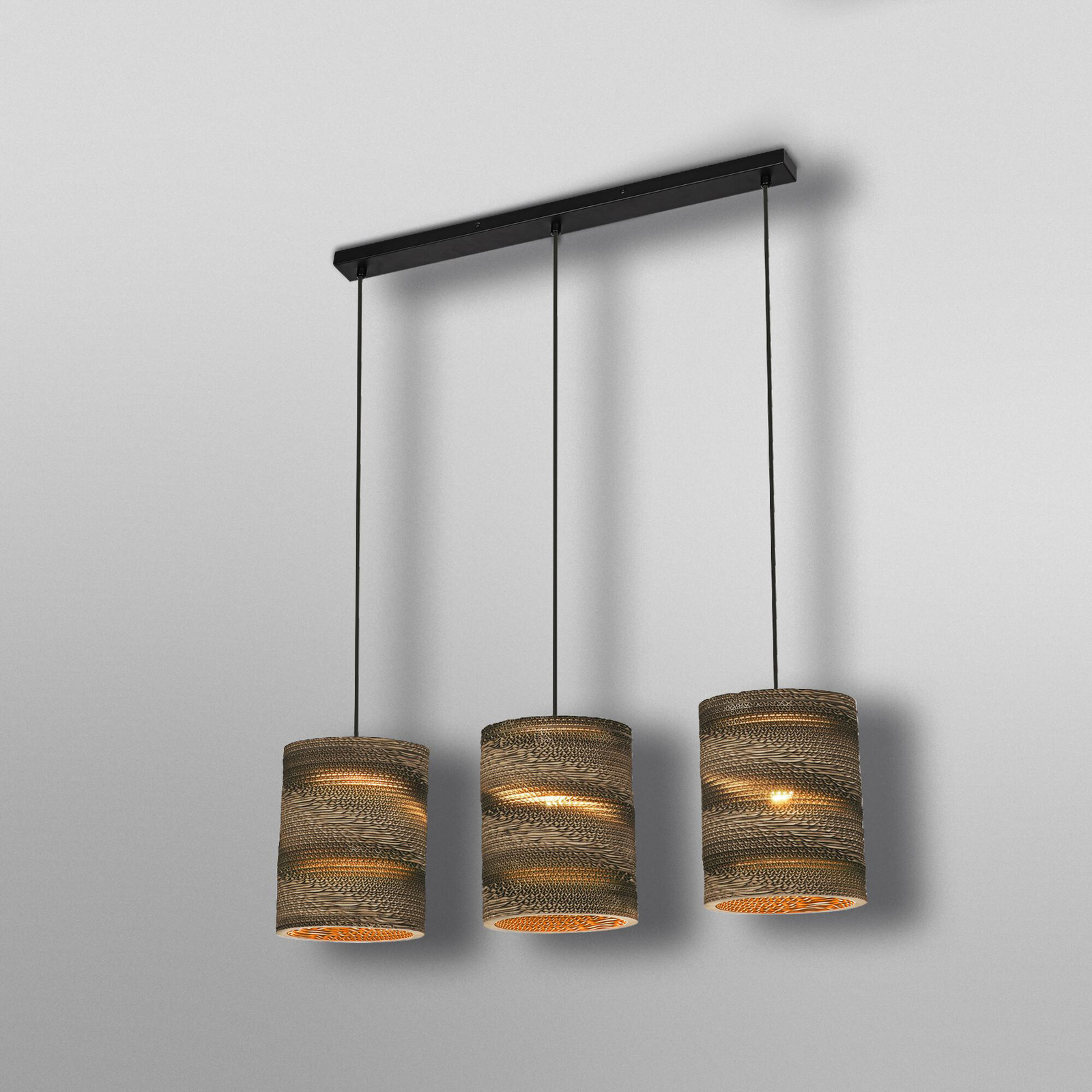 OSRAM Hängelampe CYLINDER, 3-flg., braun, Ø 20 cm, Wellpappe