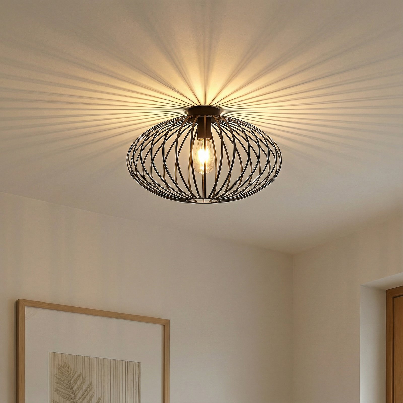 Lindby Maivi mennyezeti lámpa, fekete, 50 cm, vas, kalitka