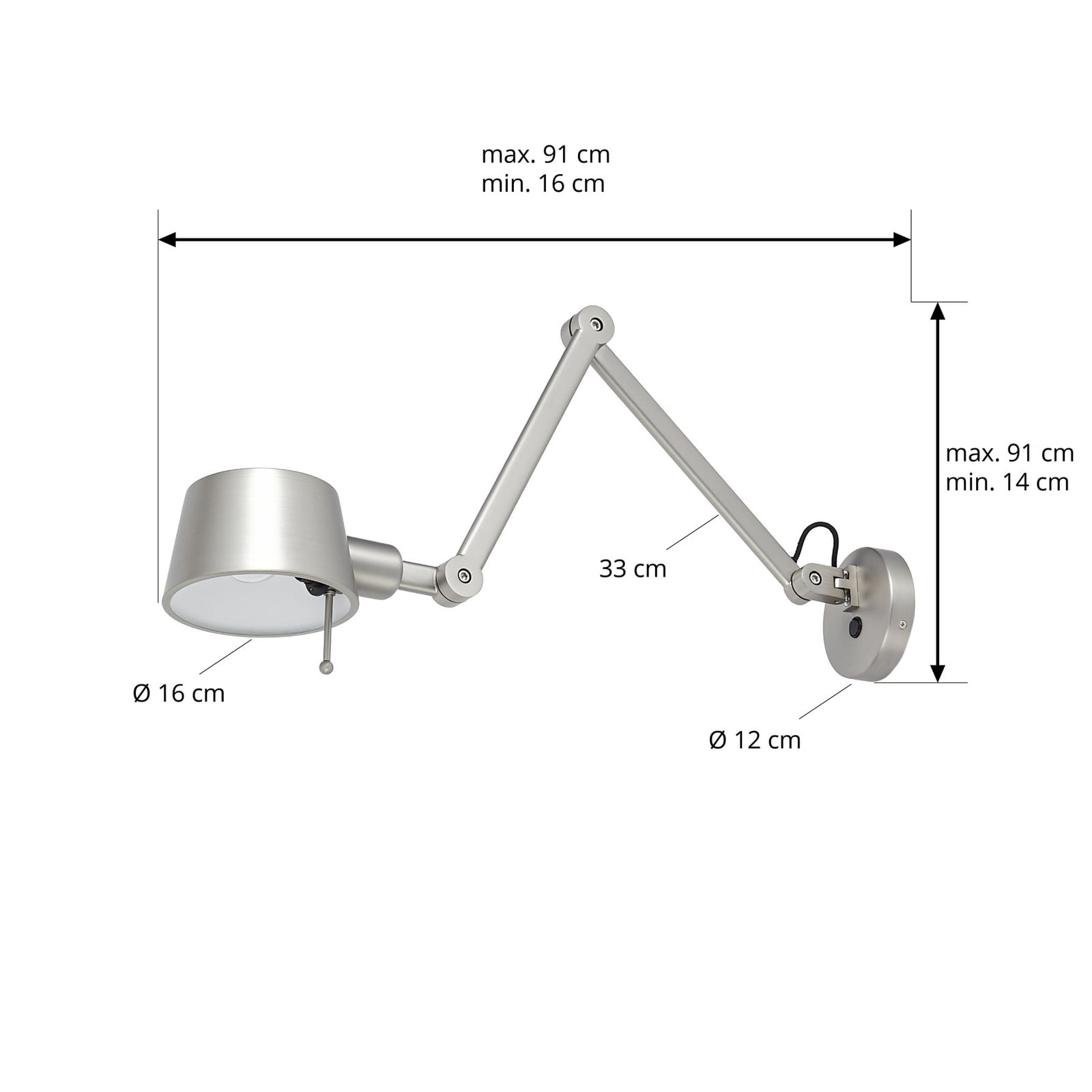 Lucande Silka wall light, 91 cm, nickel, adjustable, E27 Lucande Silka wall light, 91 cm, nickel, adjustable, E27