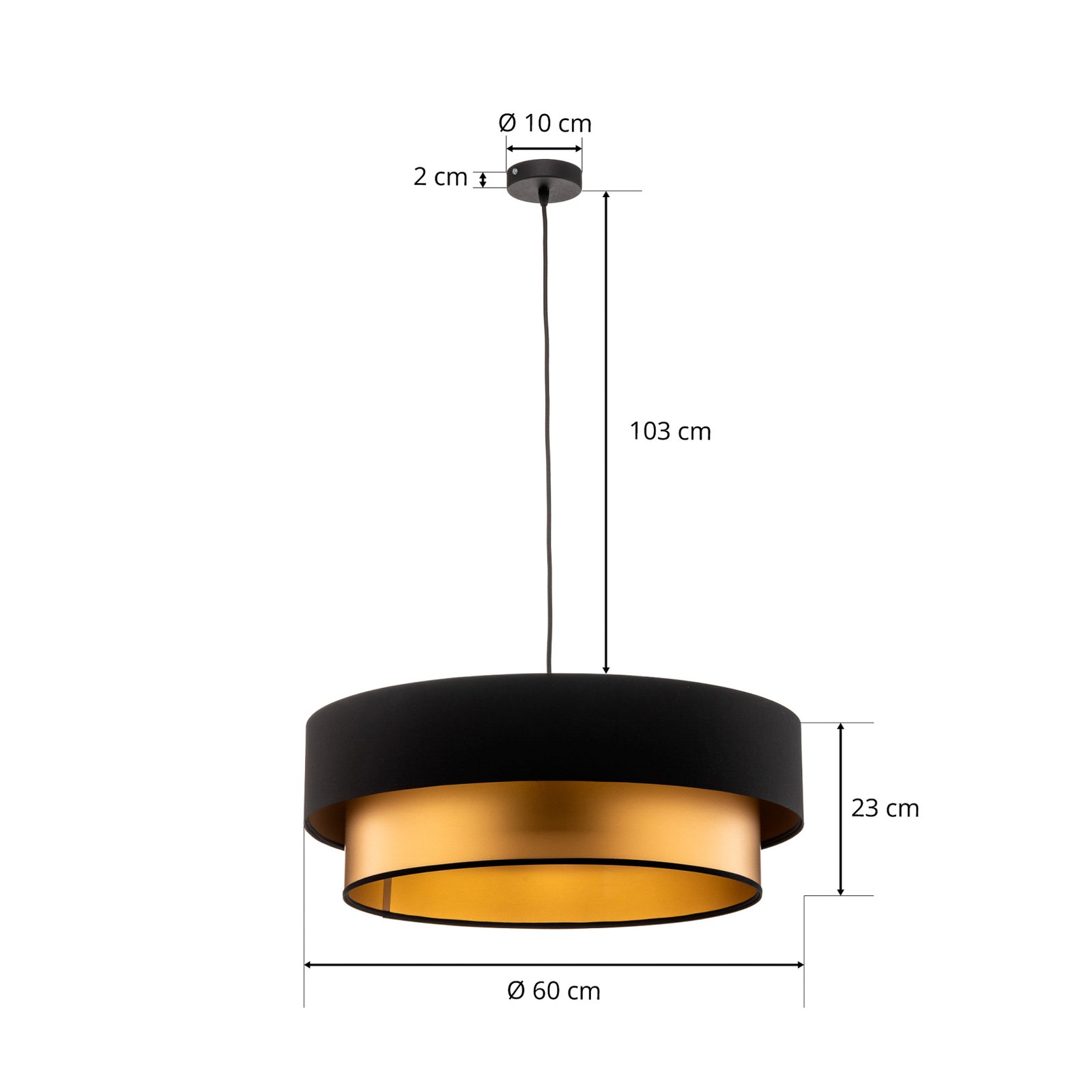 Závěsná lampa Dorina, černá/zlatá Ø 60 cm