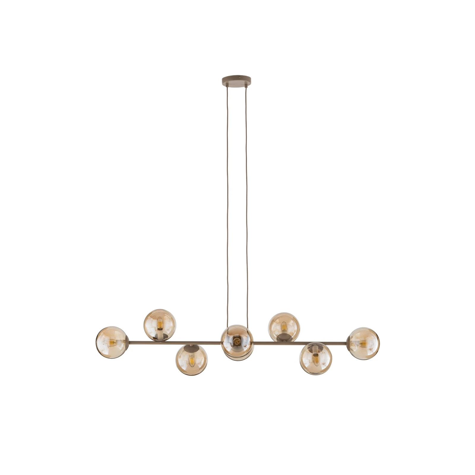 Lampada a sospensione Rossi, beige, lunghezza 130 cm, a 8 luci, vetro/metallo