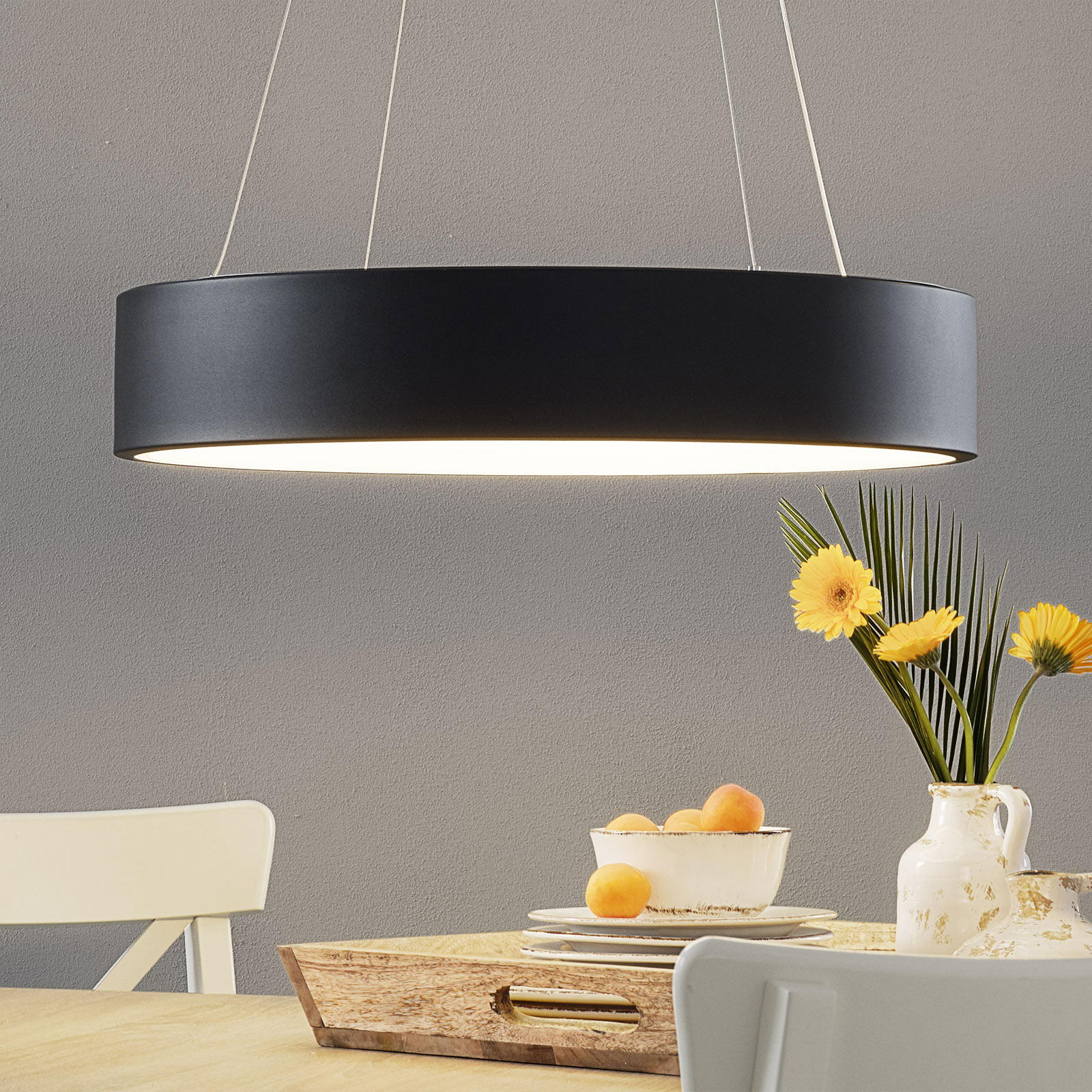 Wofi Pure LED pendant light Ø 60 cm black, for Living / Dining Room, metal, acrylic, 36 W, energy efficiency: A+
