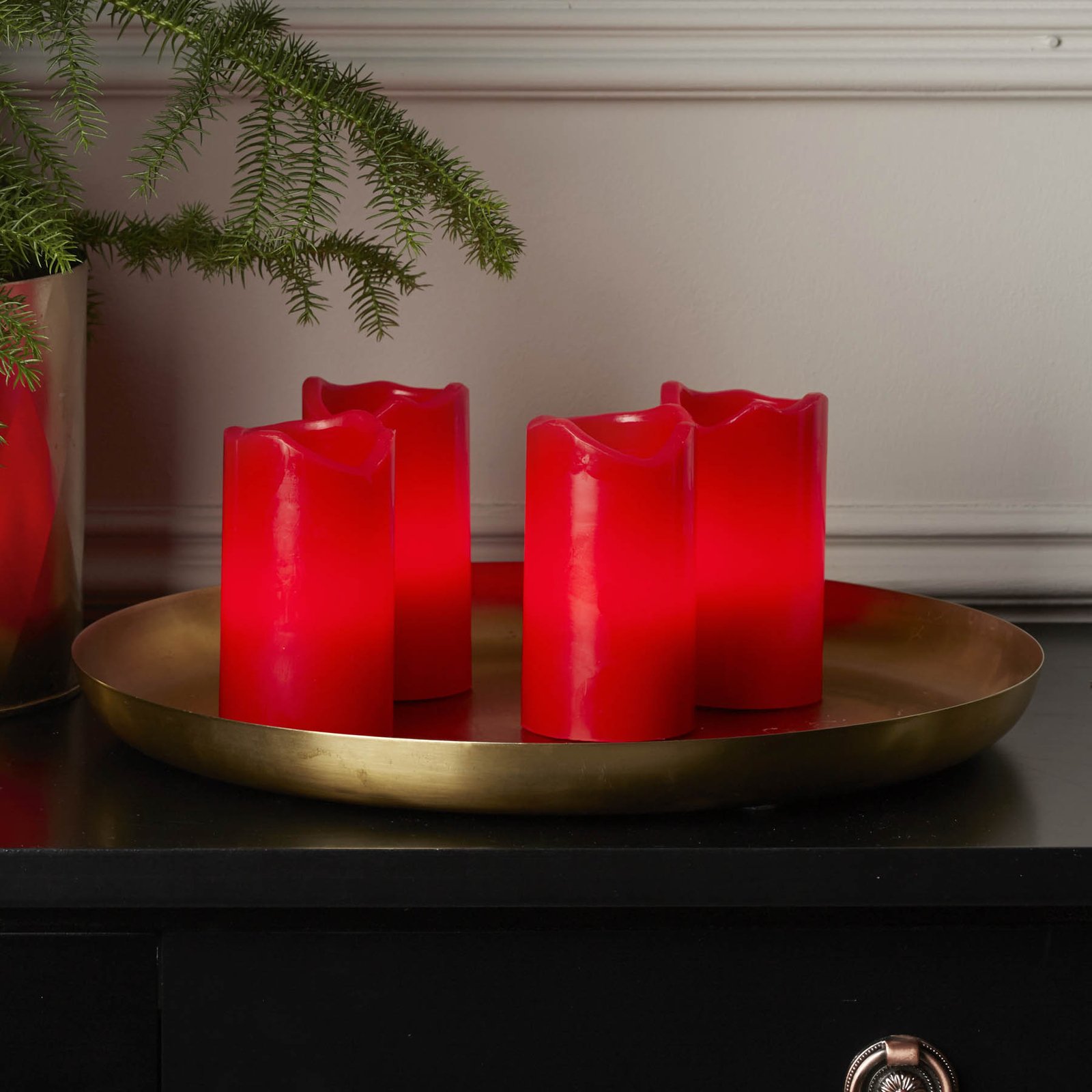 Set di 4 candele LED Candle, telecomando, rosso
