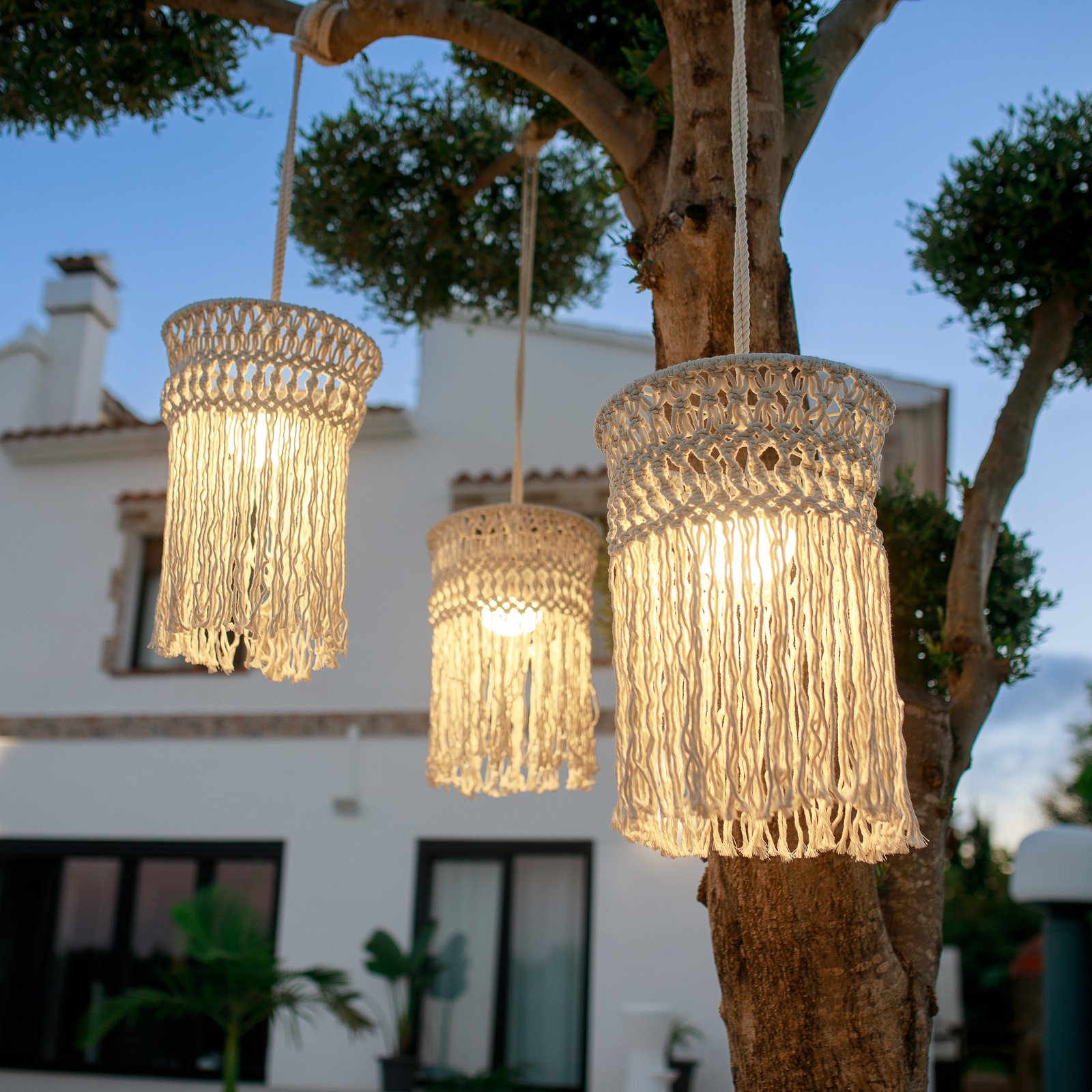 Newgarden hanglamp Mykonos, wit, katoen