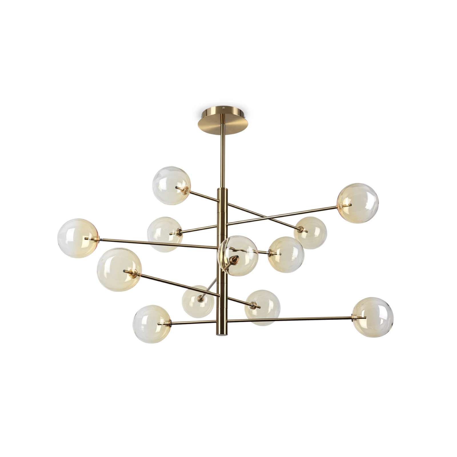 Lámpara colgante Equinoxe de IDEAL LUX, latón/ámbar, 12 luces