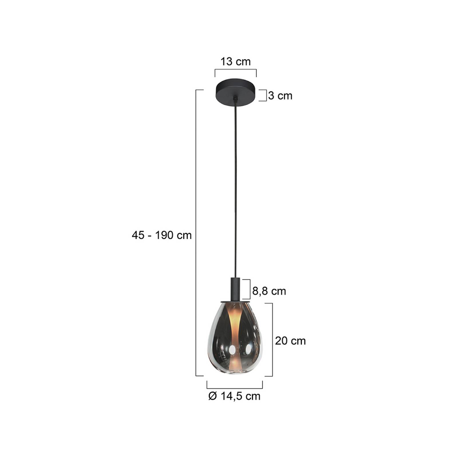  Mexlite Lampa Wisząca Led Glimsy, ø 14 Cm, Czarna/dymnoszara, Szkło 