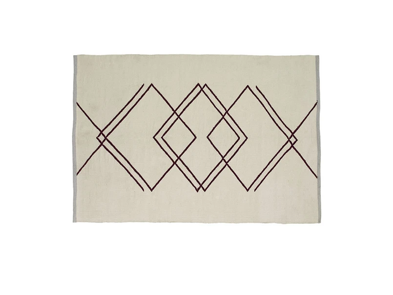 Hübsch - Rhomb Teppich 120x180 White/Burgundy